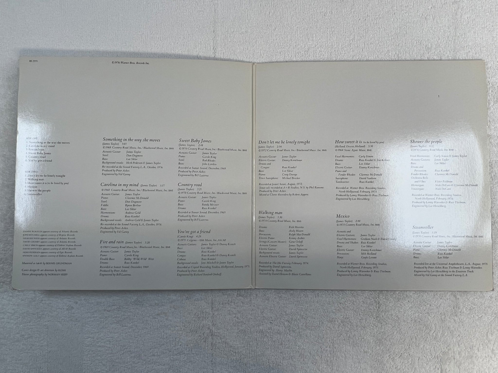 Omslagsbild för skivan JAMES TAYLOR greatest hits LP Can WARNER BROS BS 2979 