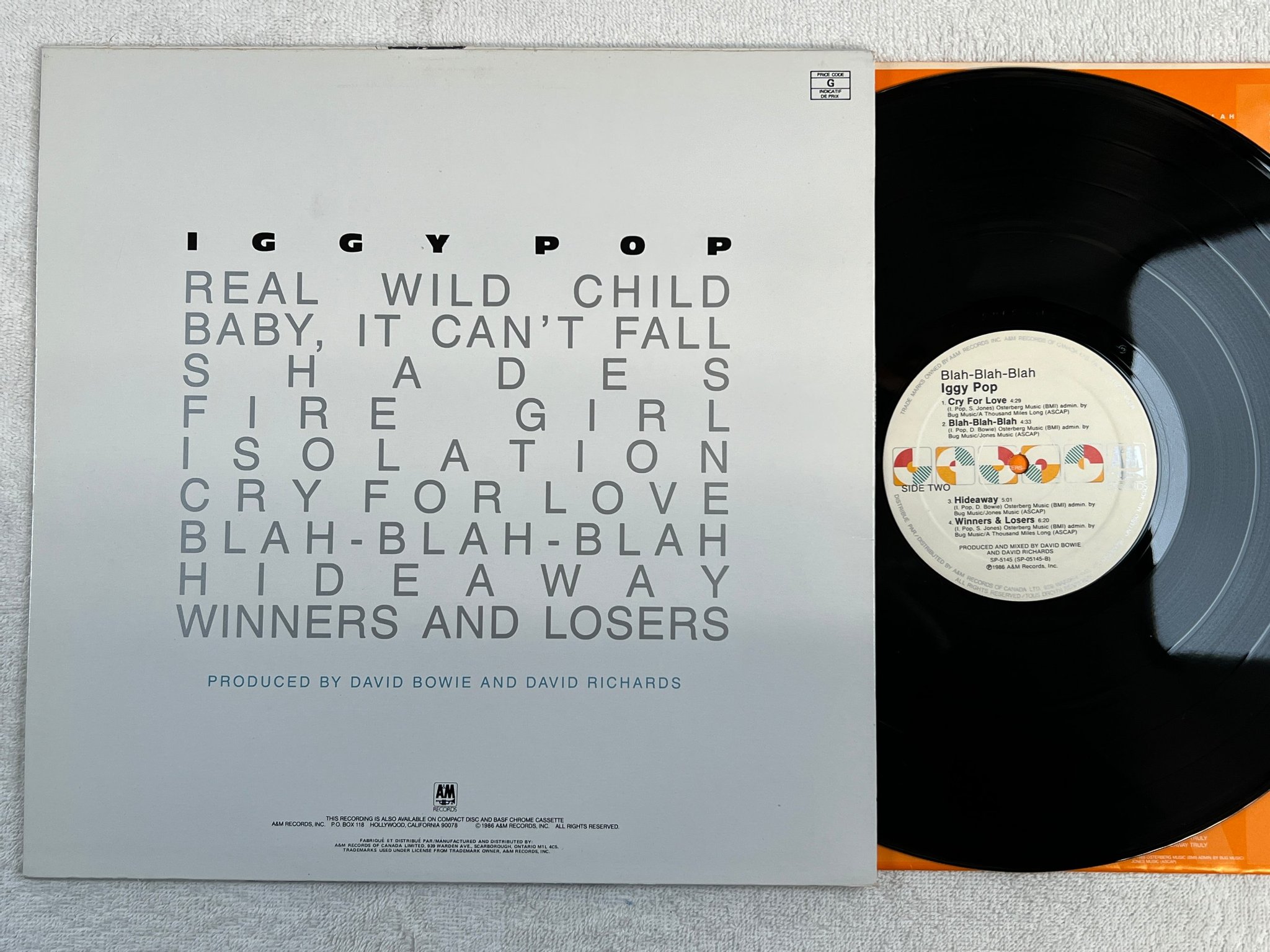 Omslagsbild för skivan IGGY POP blah-blah-blah LP -86 Can A&M SP-5145