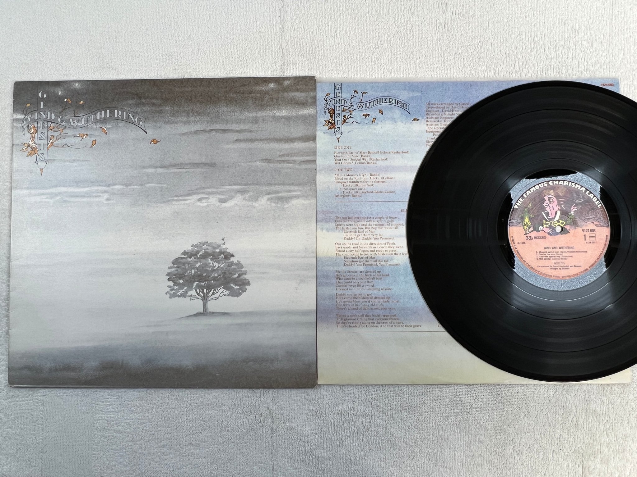 Omslagsbild för skivan GENESIS wind and wuthering LP -76 Hol FAMOUS CHARISMA 9124 003
