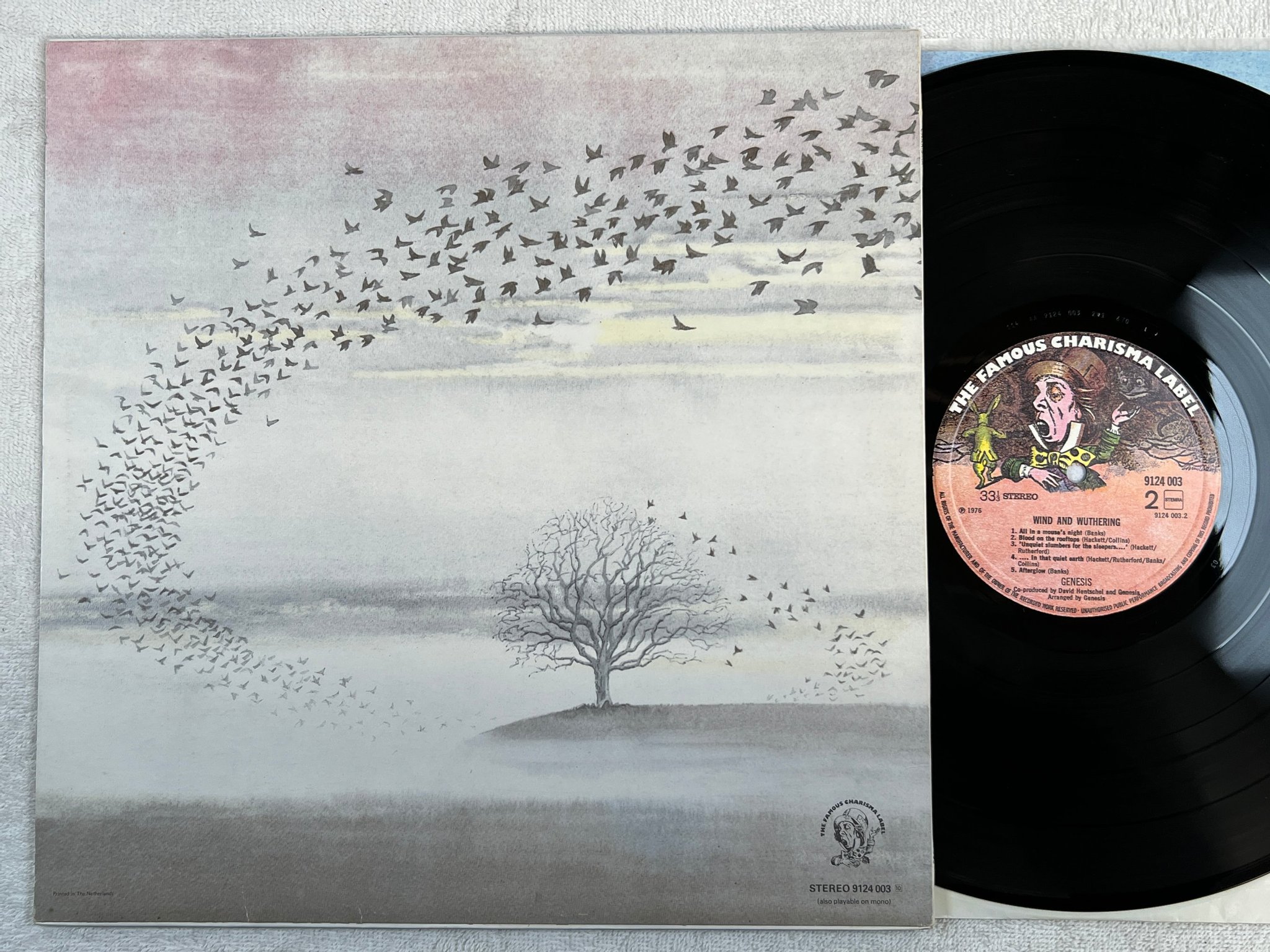 Omslagsbild för skivan GENESIS wind and wuthering LP -76 Hol FAMOUS CHARISMA 9124 003