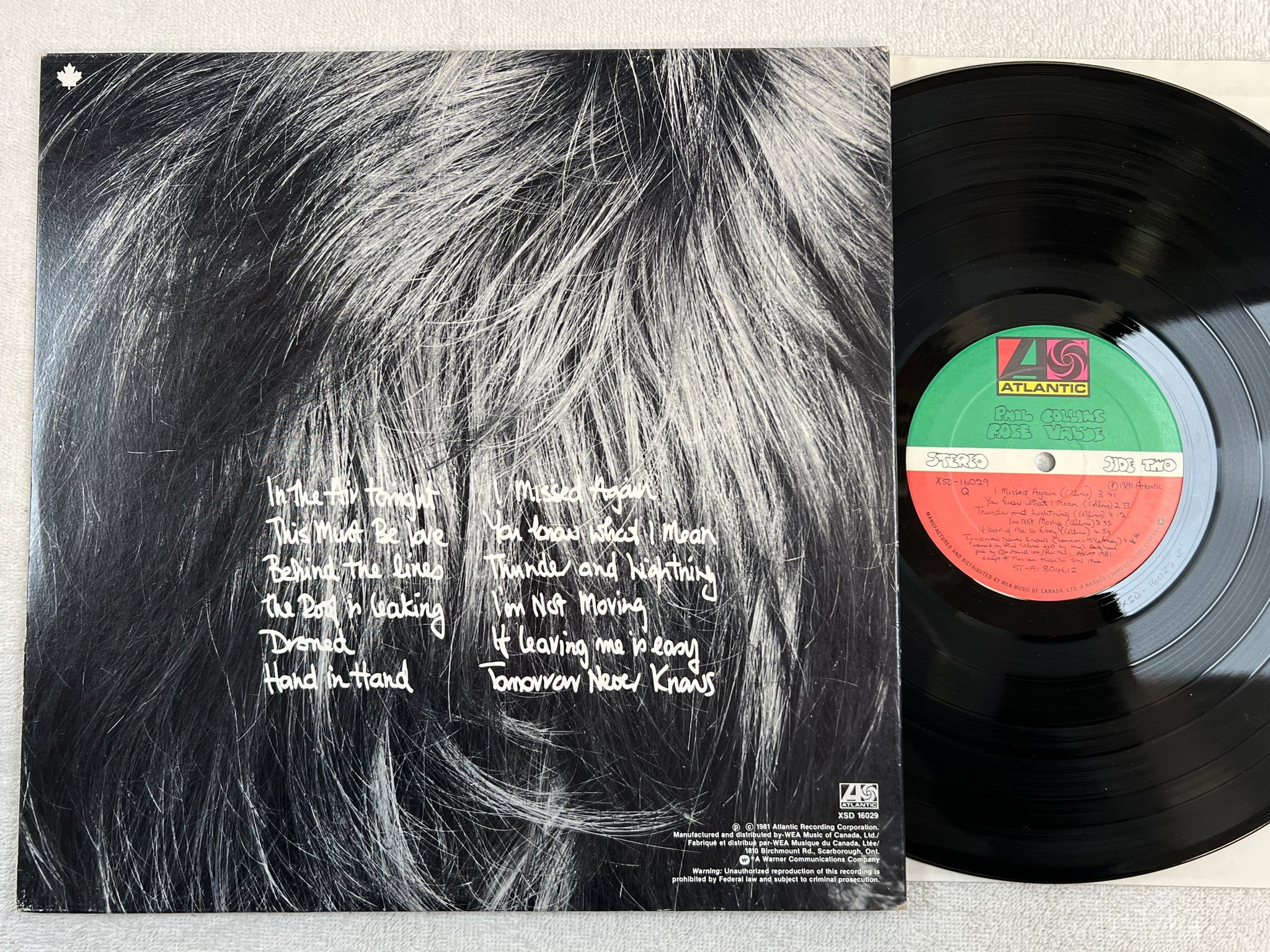 Omslagsbild för skivan PHIL COLLINS face value LP -81 Can ATLANTIC XSD 16029