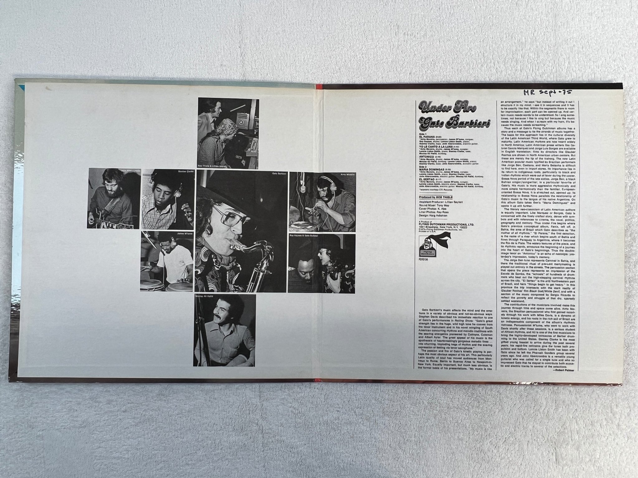 Omslagsbild för skivan GATO BARBIERI under fire LP -73 US FLYING DUTCHMAN FD 10156 latin jazz / fusion