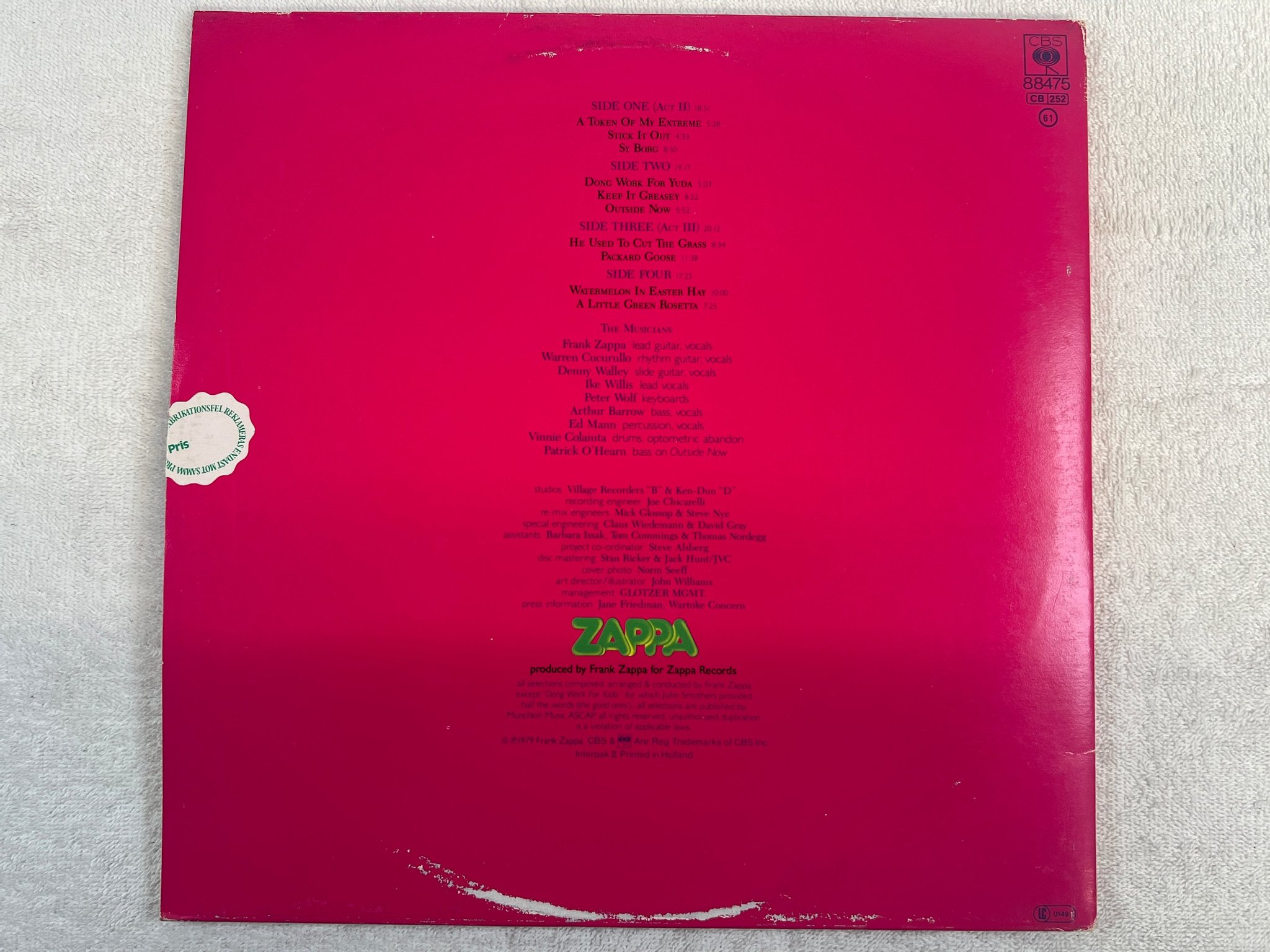 Omslagsbild för skivan FRANK ZAPPA Joe's garage act II & III 2xLP -79 Hol CBS 88475