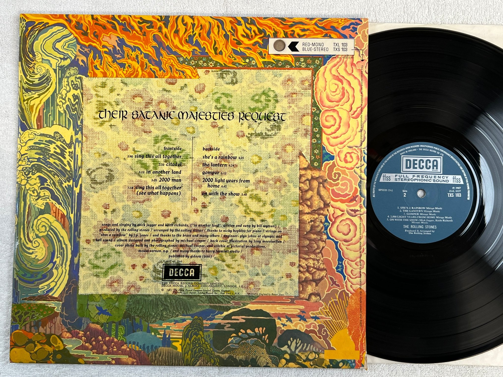 Omslagsbild för skivan THE ROLLING STONES Their Satanic Majesties Request LP re UK DECCA TXS 103