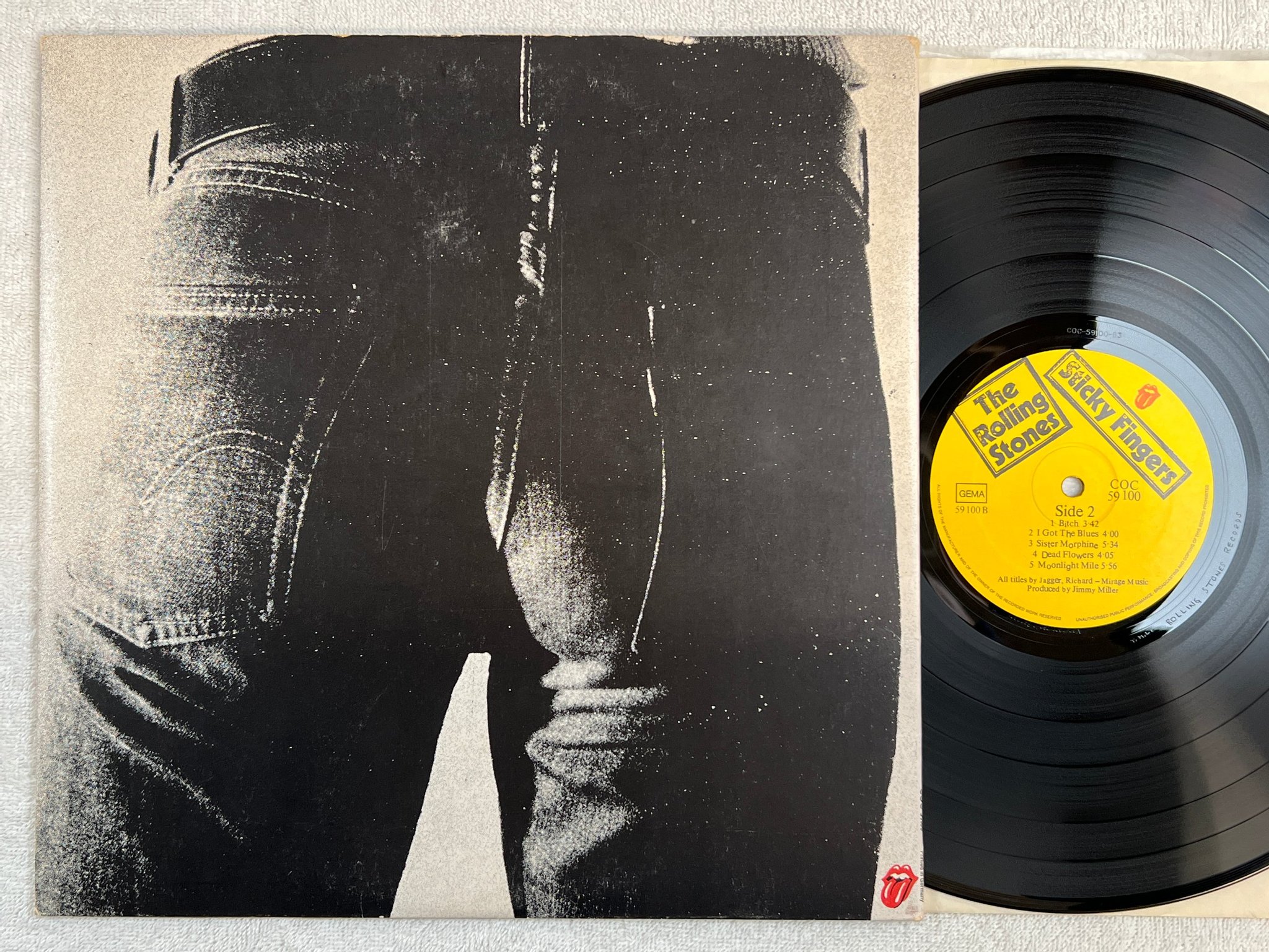 Omslagsbild för skivan THE ROLLING STONES sticky fingers LP Ger COC 59100 Andy Warhol cover art ZIPPER 