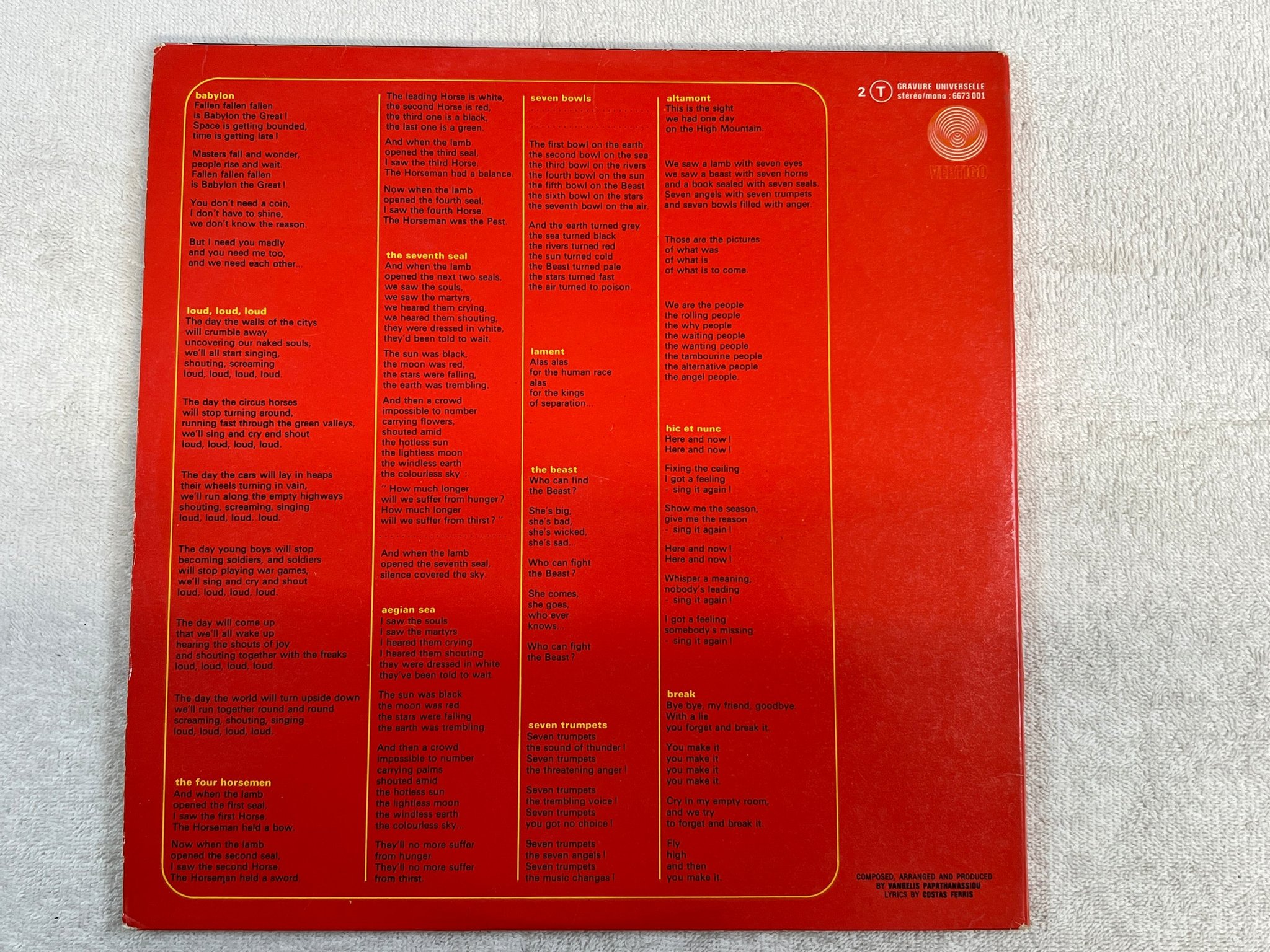 Omslagsbild för skivan APHRODITE'S CHILD 666 2xLP re Fra VERTIGO 6333501