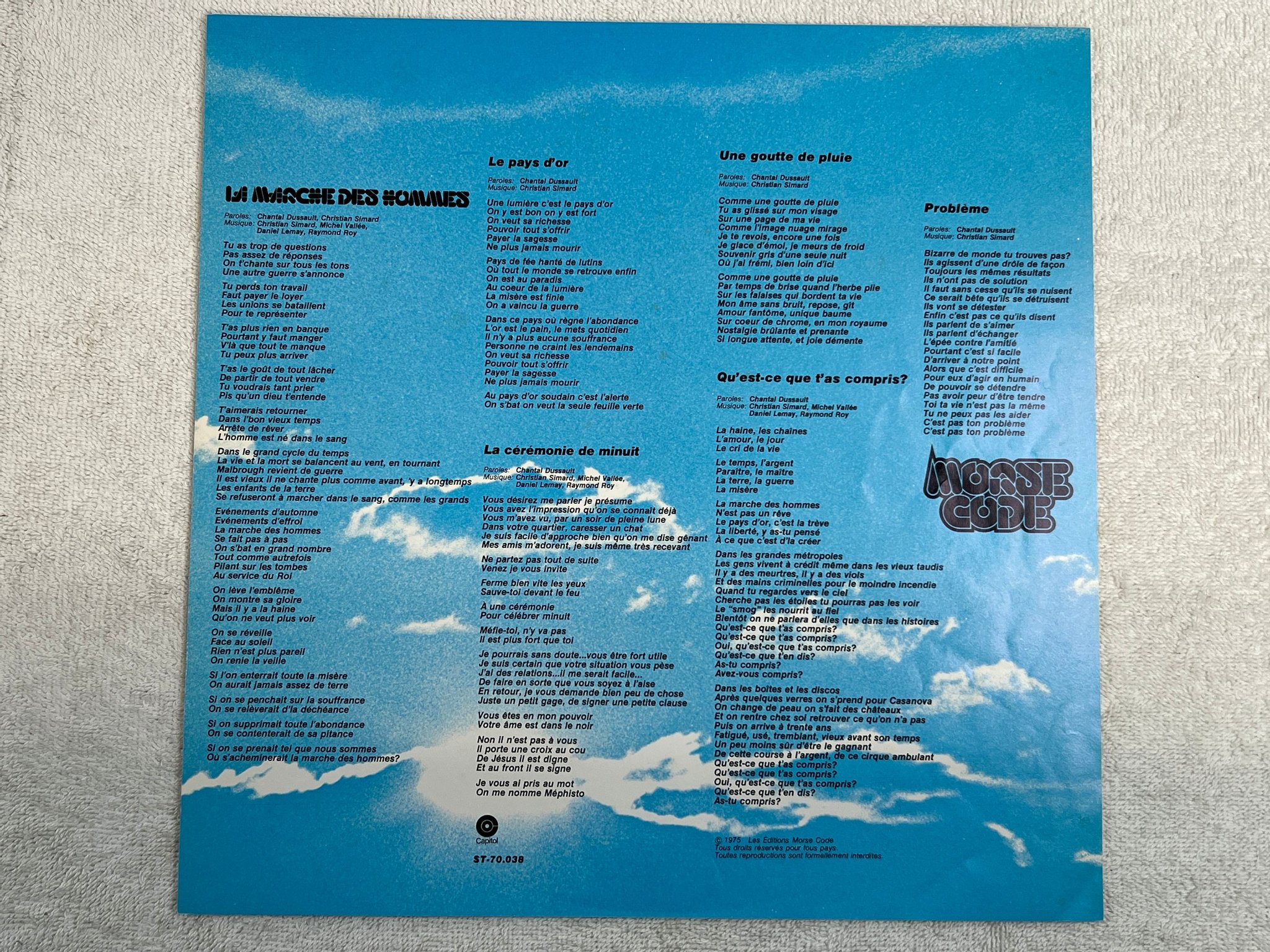 Omslagsbild för skivan MORSE CODE la marche des hommes LP -75 Can CAPITOL ST 70038 prog rock