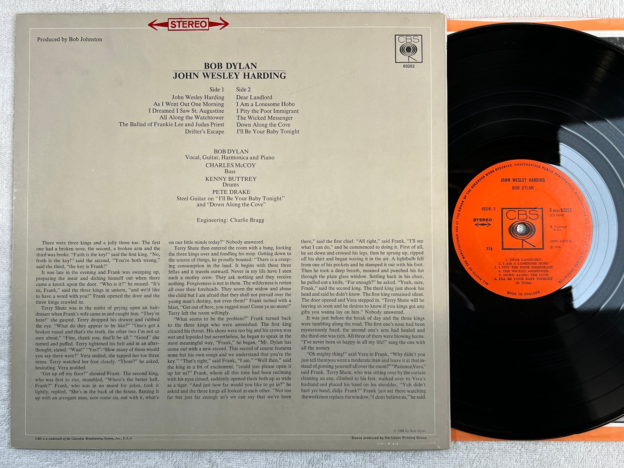 Omslagsbild för skivan BOB DYLAN john Wesley Harding LP UK CBS SPBG 63252