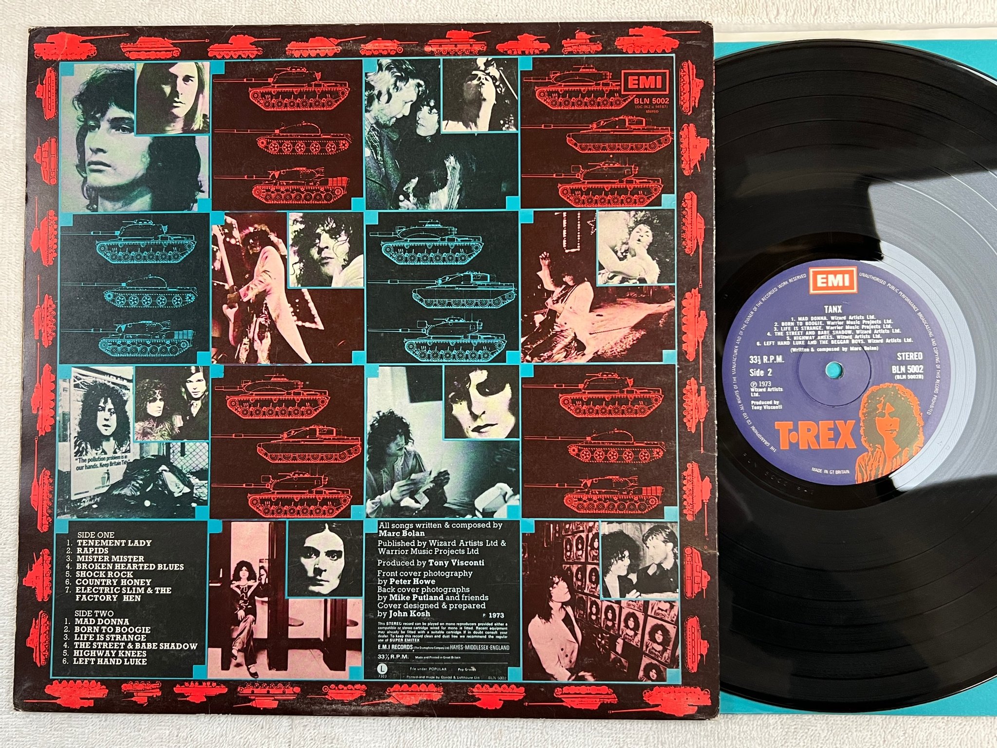 Omslagsbild för skivan T REX tanx LP -73 UK EMI BLN 5002 