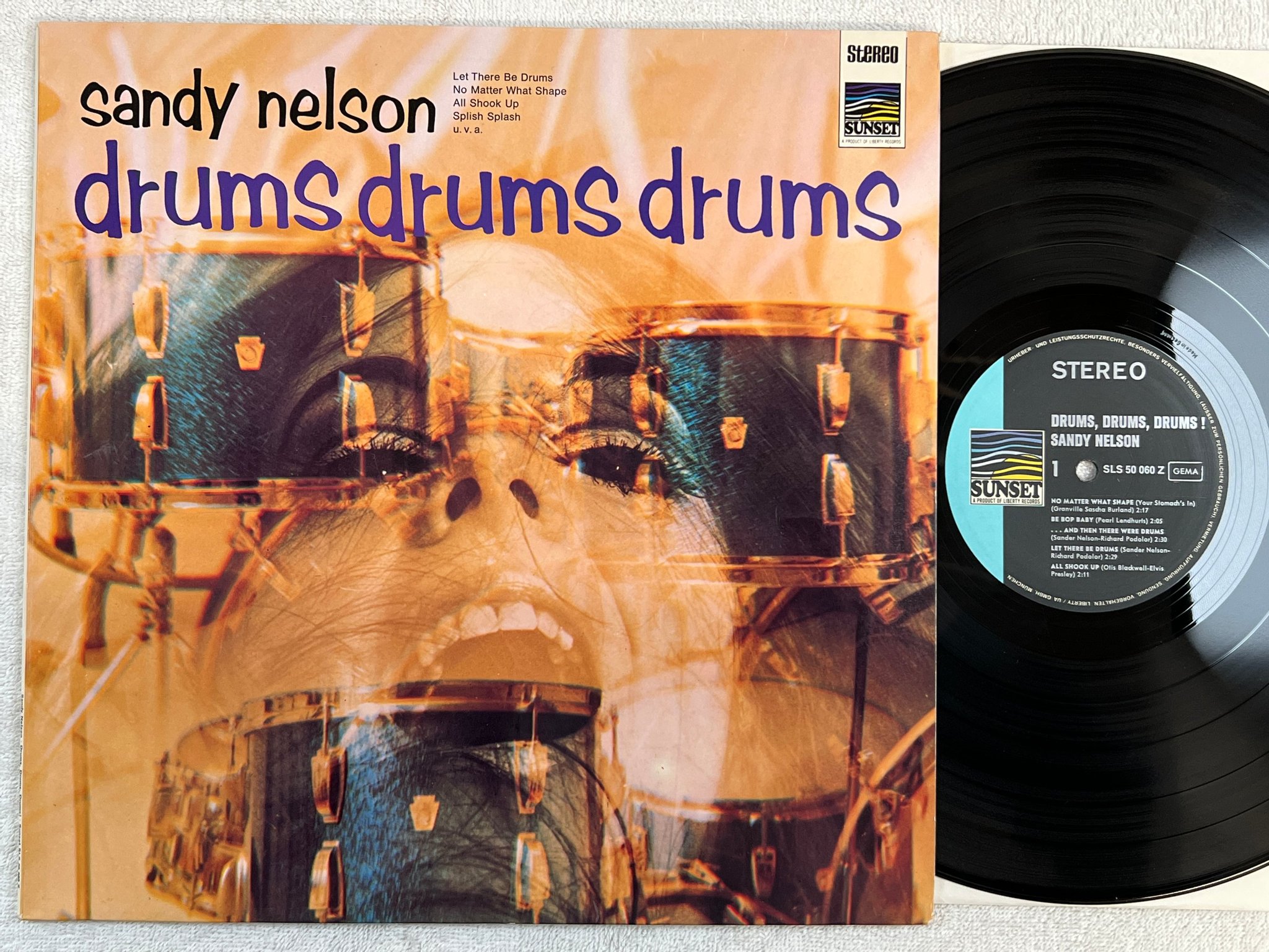 Omslagsbild för skivan SANDY NELSON drums drums drums LP Ger SUNSET SLS 50060 Z