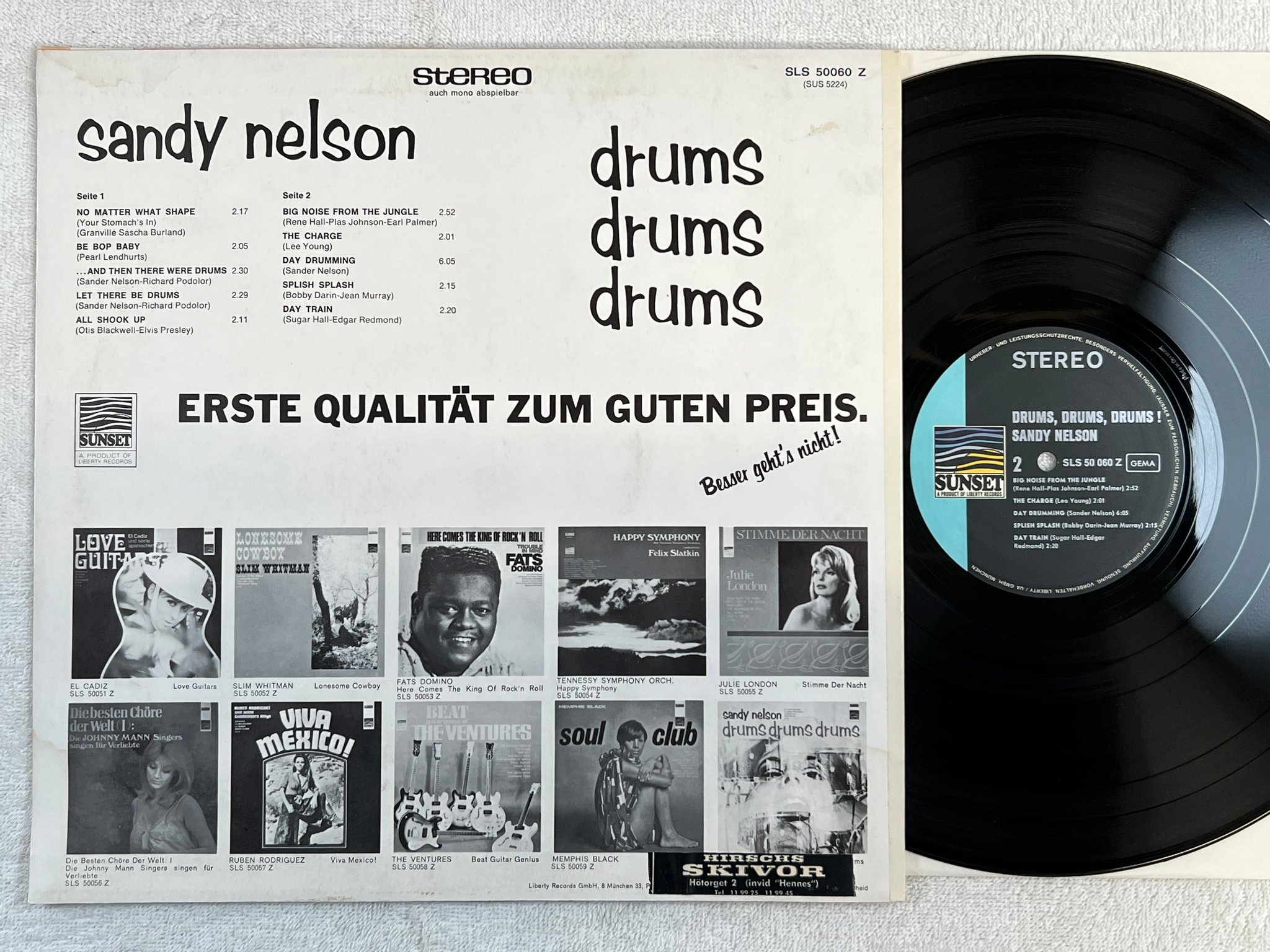 Omslagsbild för skivan SANDY NELSON drums drums drums LP Ger SUNSET SLS 50060 Z