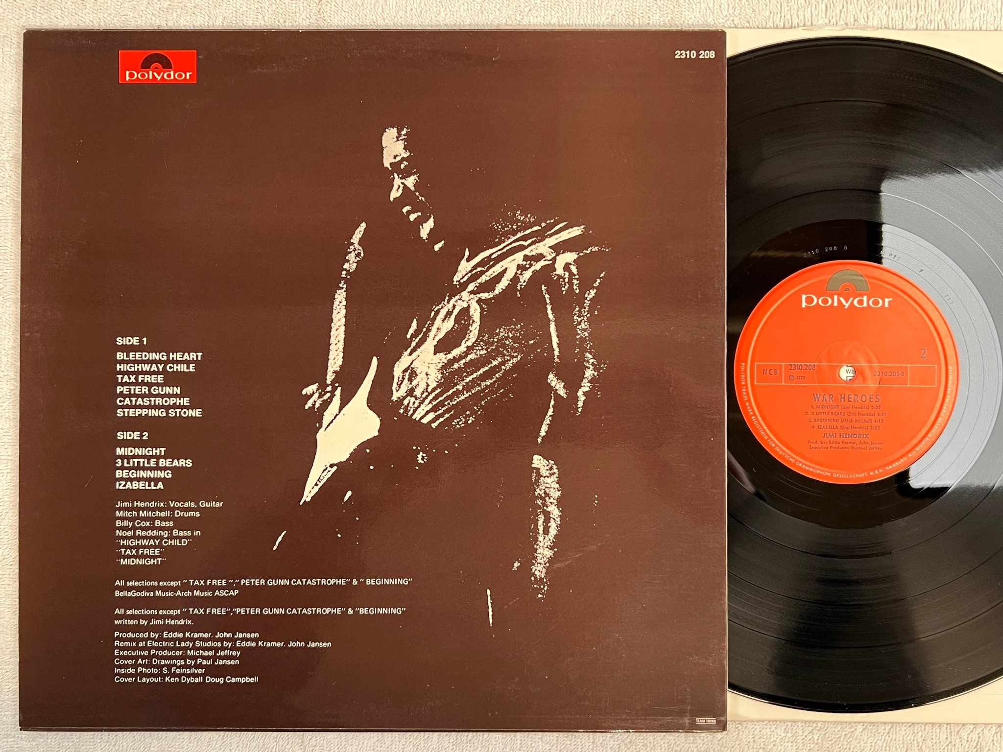 Omslagsbild för skivan JIMI HENDRIX war heroes LP -72 ncb POLYDOR 2310 208