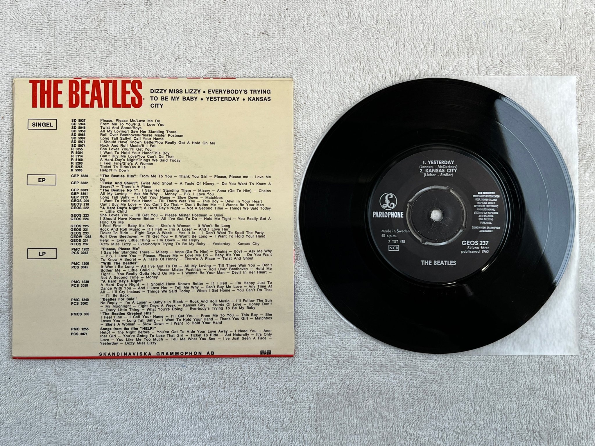 Omslagsbild för skivan THE BEATLES dizzy miss lizzy 7"ep -65 Swe PARLOPHONE GEOS 237  Record / Cover: V