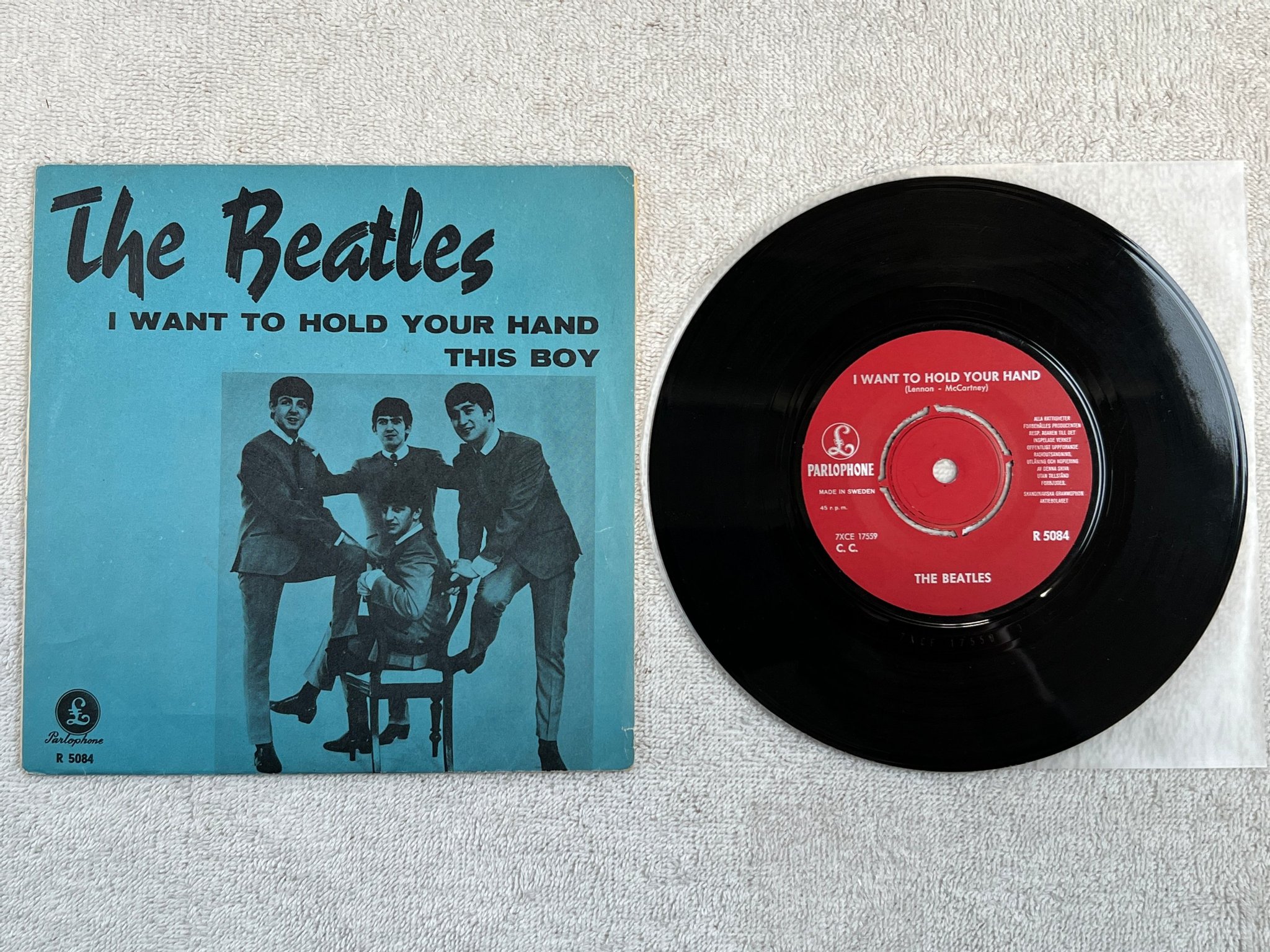 Omslagsbild för skivan THE BEATLES I want to hold your hand 7"single Swe PARLOPHONE R 5084