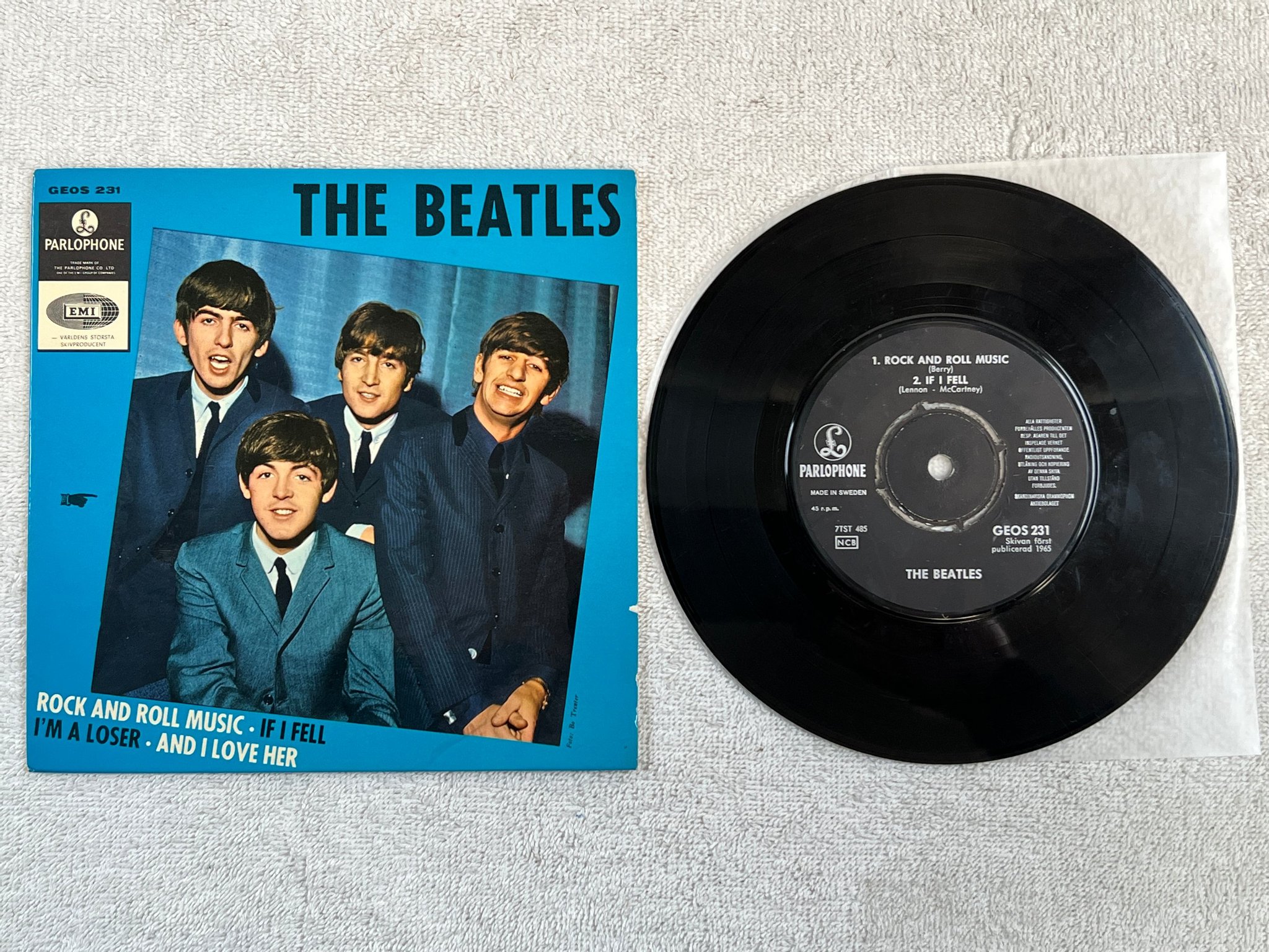 Omslagsbild för skivan THE BEATLES rock and roll music 7"ep -65 Swe PARLOPHONE GEOS 231