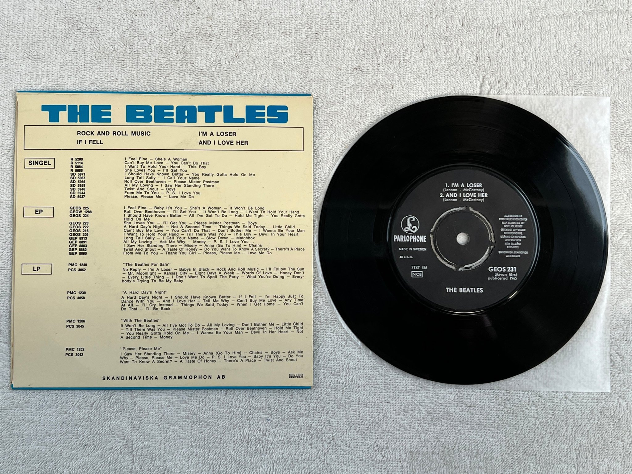 Omslagsbild för skivan THE BEATLES rock and roll music 7"ep -65 Swe PARLOPHONE GEOS 231