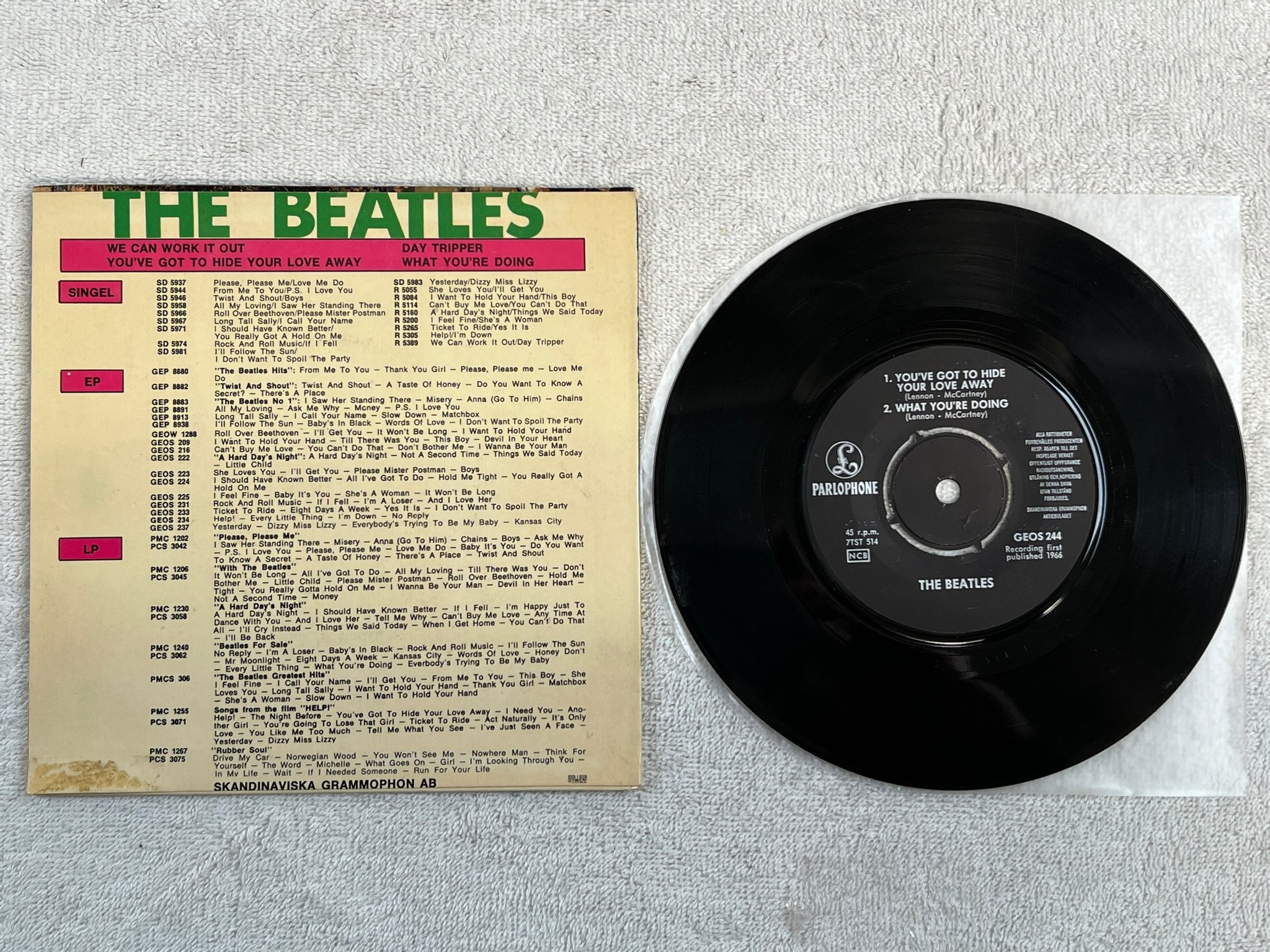 Omslagsbild för skivan THE BEATLES we can work it out 7"ep -66 Swe PARLOPHONE GEOS 244