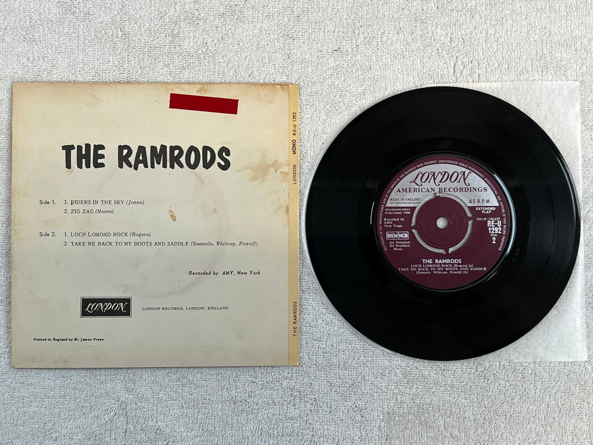 Omslagsbild för skivan RAMRODS riders in the sky 7"ep UK -61 LONDON RE-U 1292