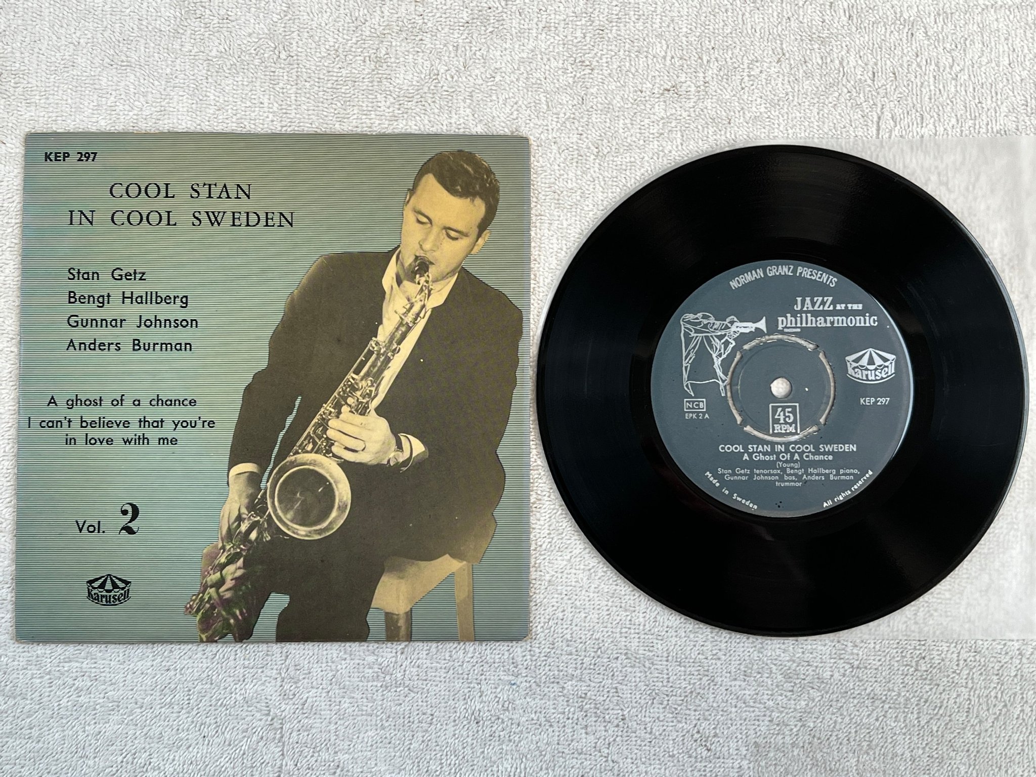 Omslagsbild för skivan STAN GETZ cool Stan in cool Sweden 7"single KARUSELL KEP 297