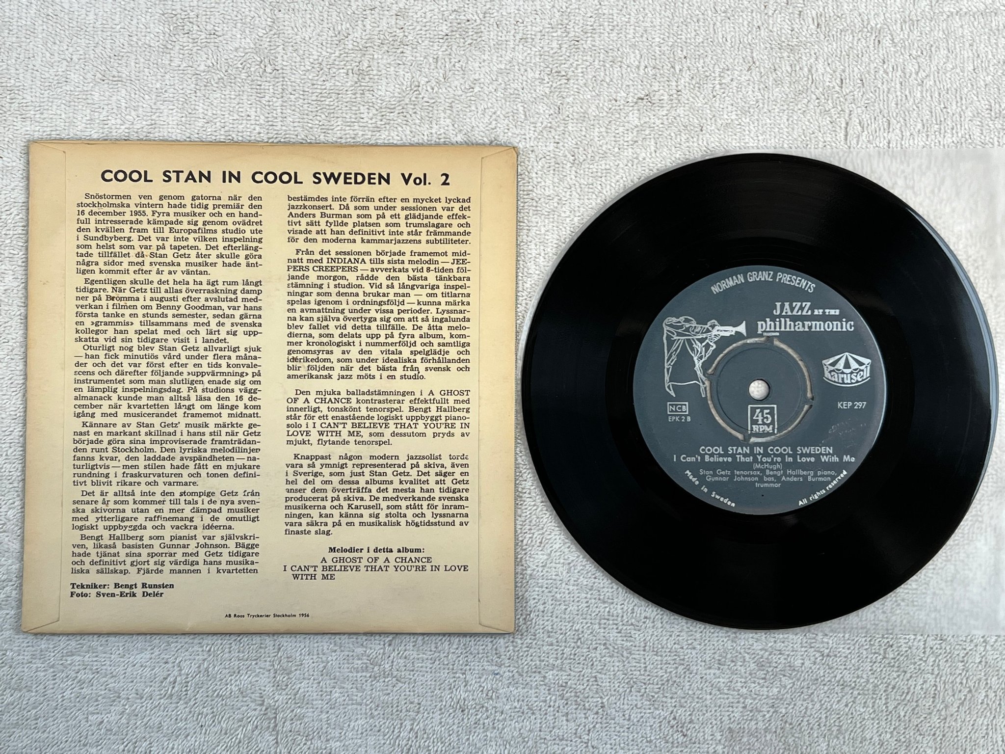 Omslagsbild för skivan STAN GETZ cool Stan in cool Sweden 7"single KARUSELL KEP 297