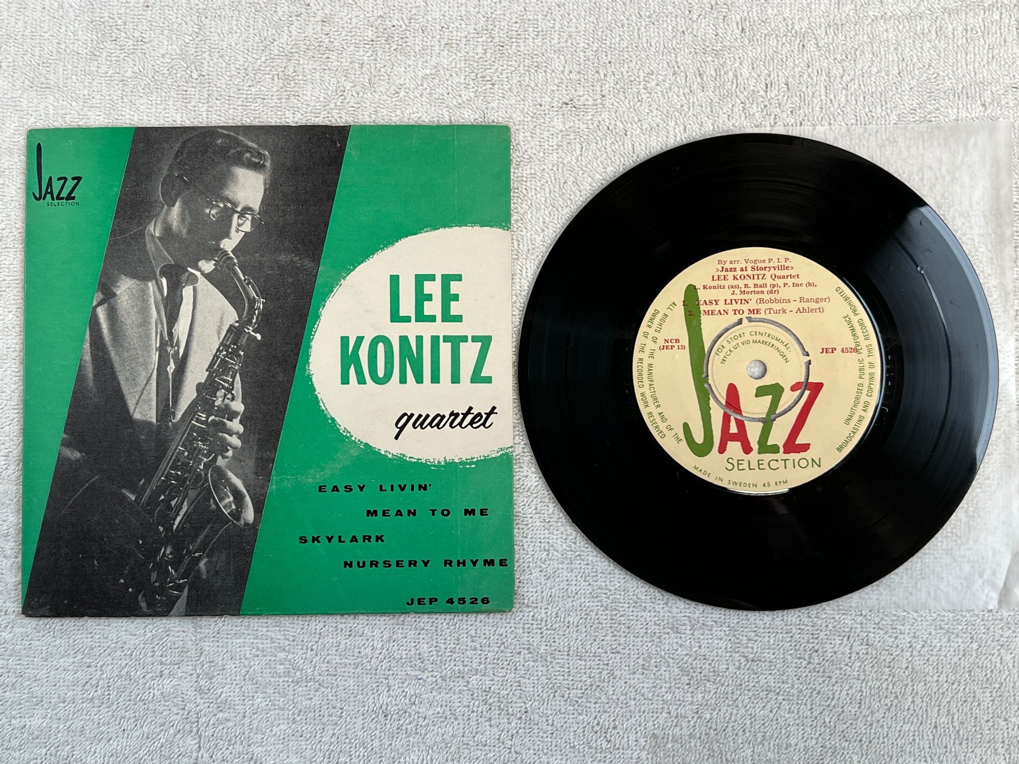 Omslagsbild för skivan LEE KONITZ QUARTET easy livin' 7"ep Swe JAZZ SELECTION JEP 4526