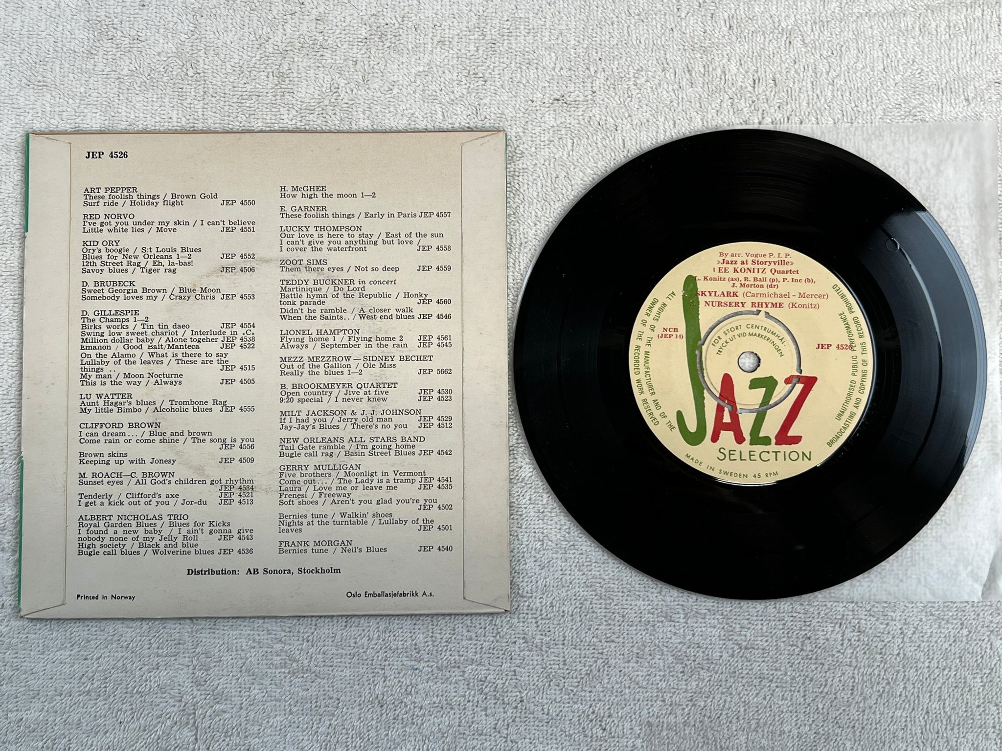 Omslagsbild för skivan LEE KONITZ QUARTET easy livin' 7"ep Swe JAZZ SELECTION JEP 4526