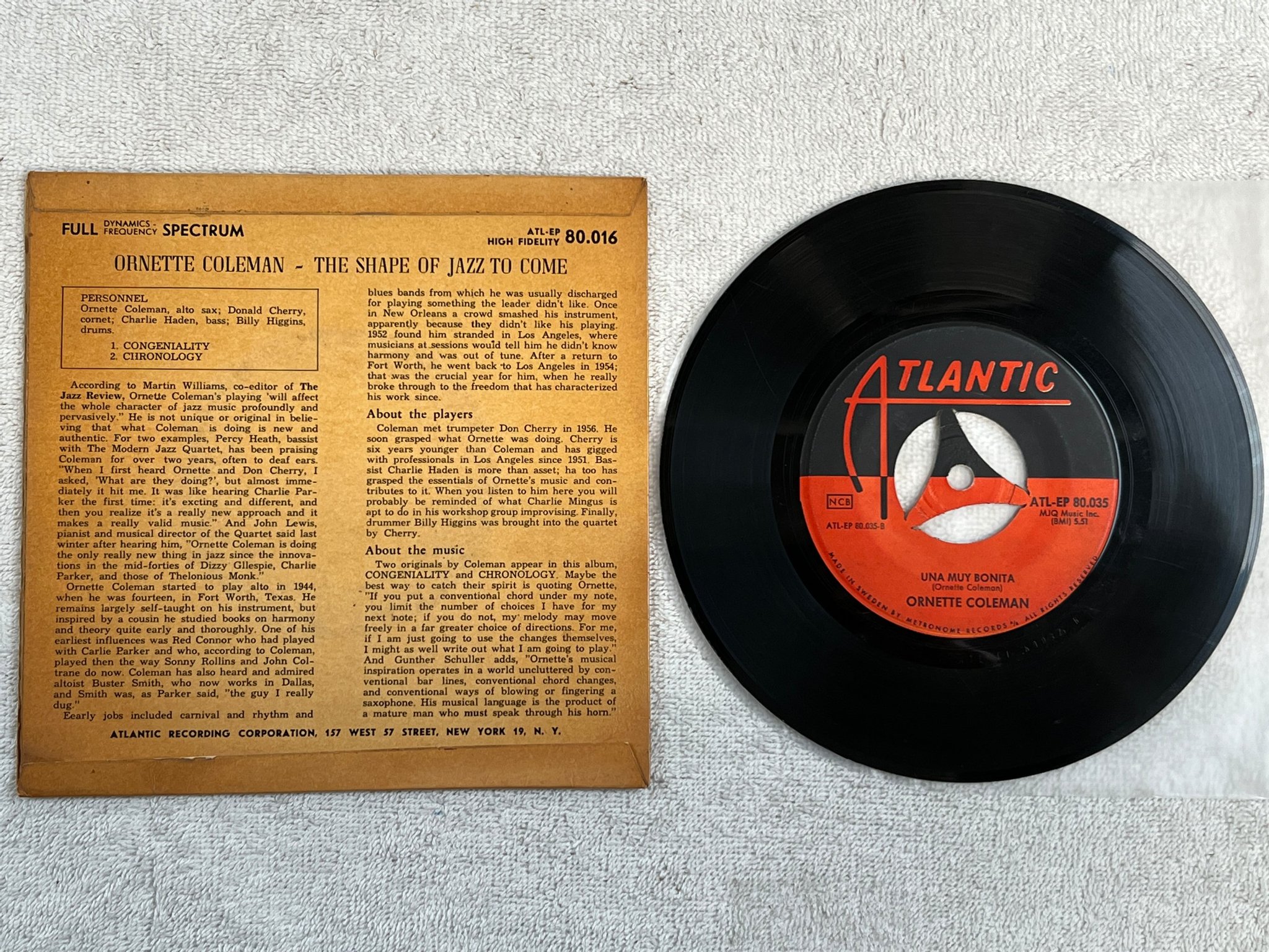 Omslagsbild för skivan ORNETTE COLEMAN bird food 7"single Swe ATLANTIC ATL-EP 80035