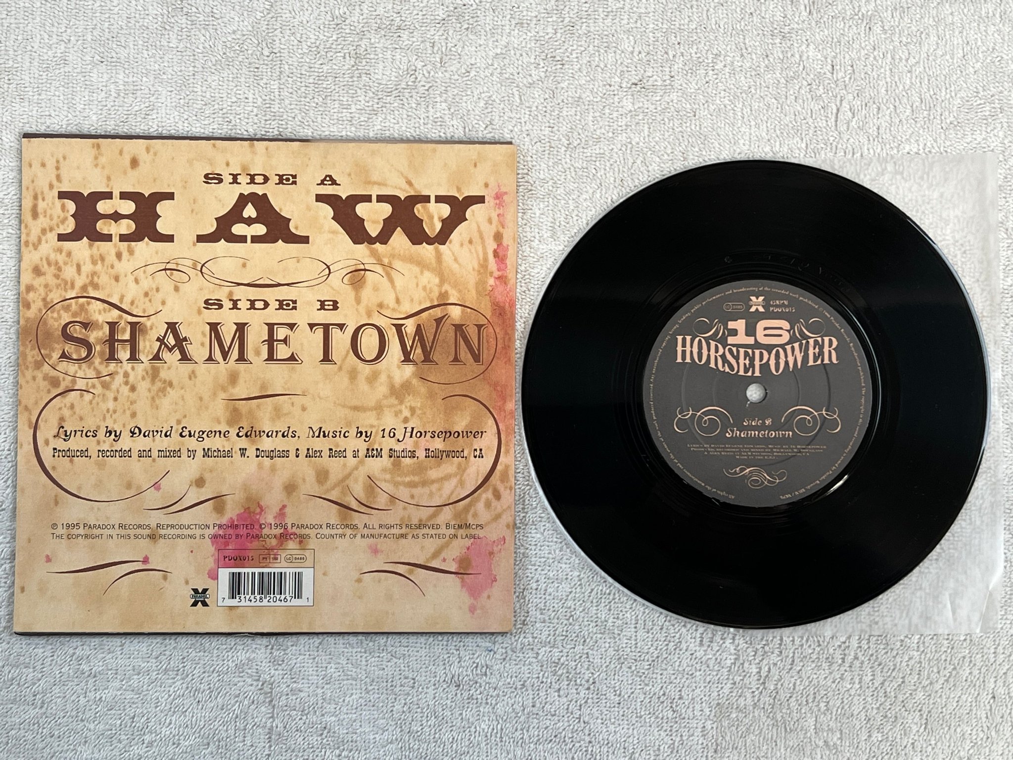 Omslagsbild för skivan 16 HORSEPOWER haw 7"single -96 PARADOX PDOX015 