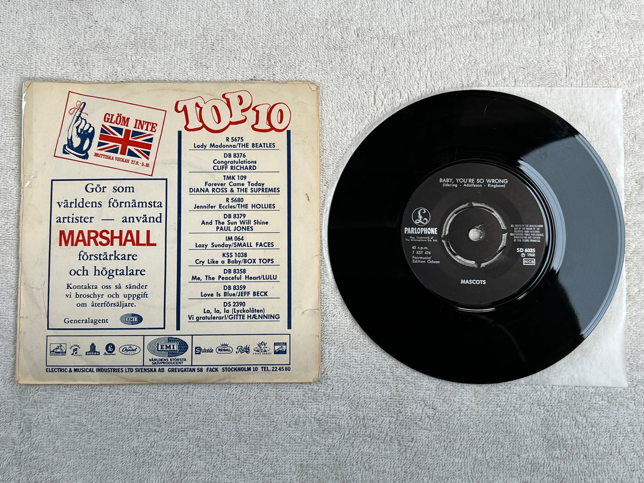 Omslagsbild för skivan THE MASCOTS moreen 7"single PARLOPHONE SD 6035 