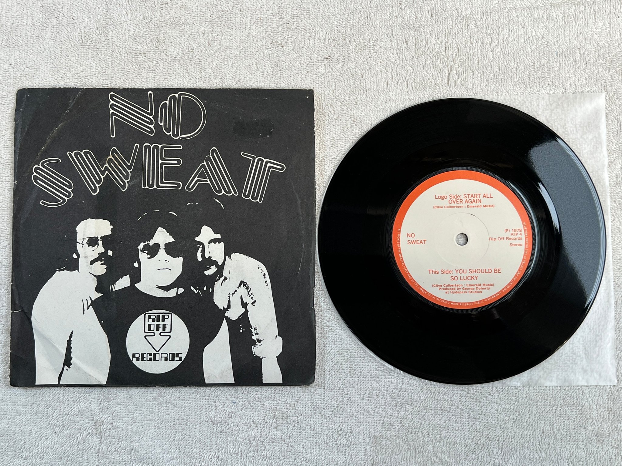 Omslagsbild för skivan NO SWEAT start all over again 7"single -78 UK RIP OFF RIP-4 ** RARE **