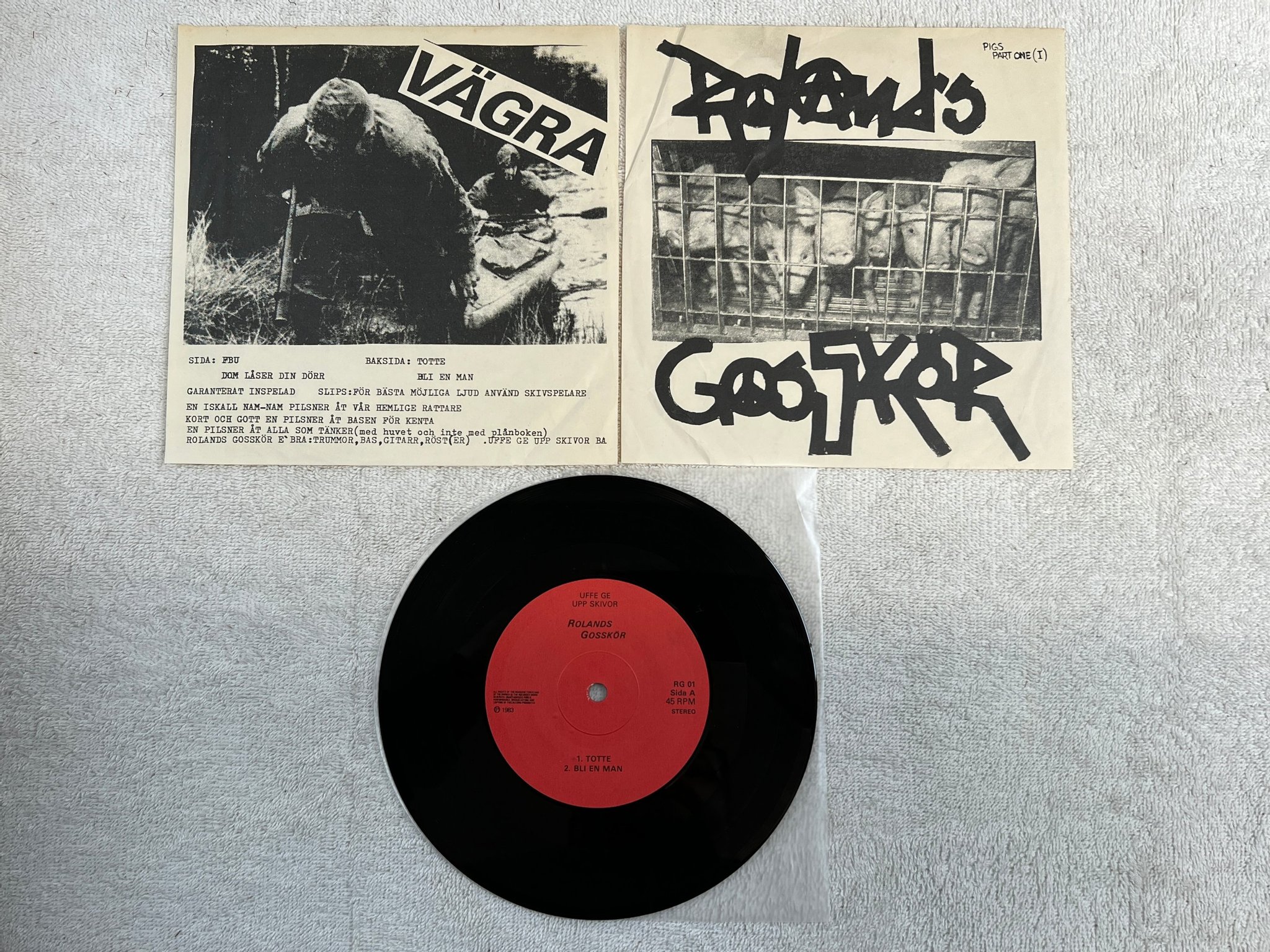 Omslagsbild för skivan ROLANDS GOSSKÖR Pigs Part One  7"ep -83 Swe RG 01 punk rock