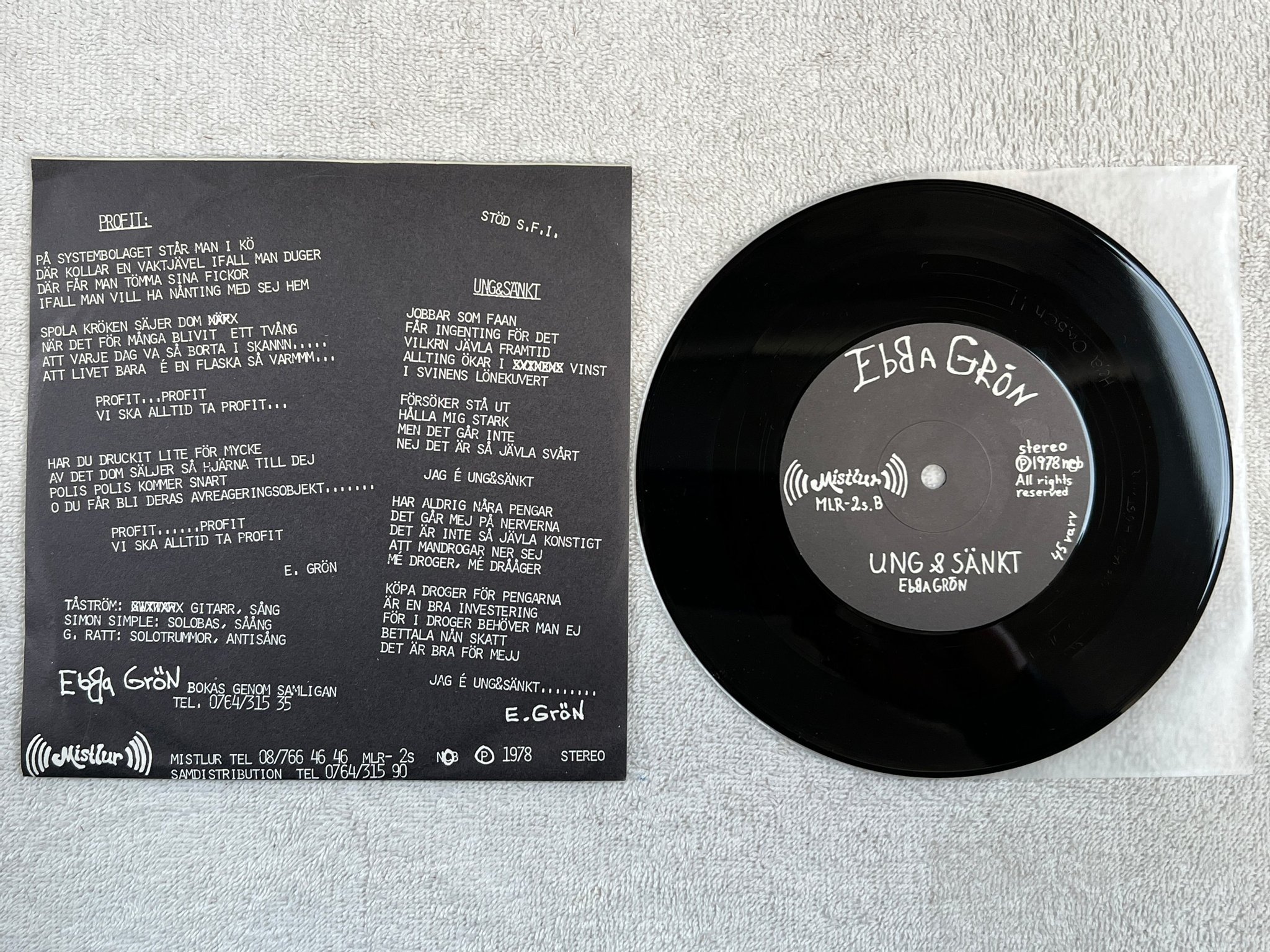 Omslagsbild för skivan EBBA GRÖN antirock 7"single -78 Swe MISTLUR MLR-2s punk classic ! ! 