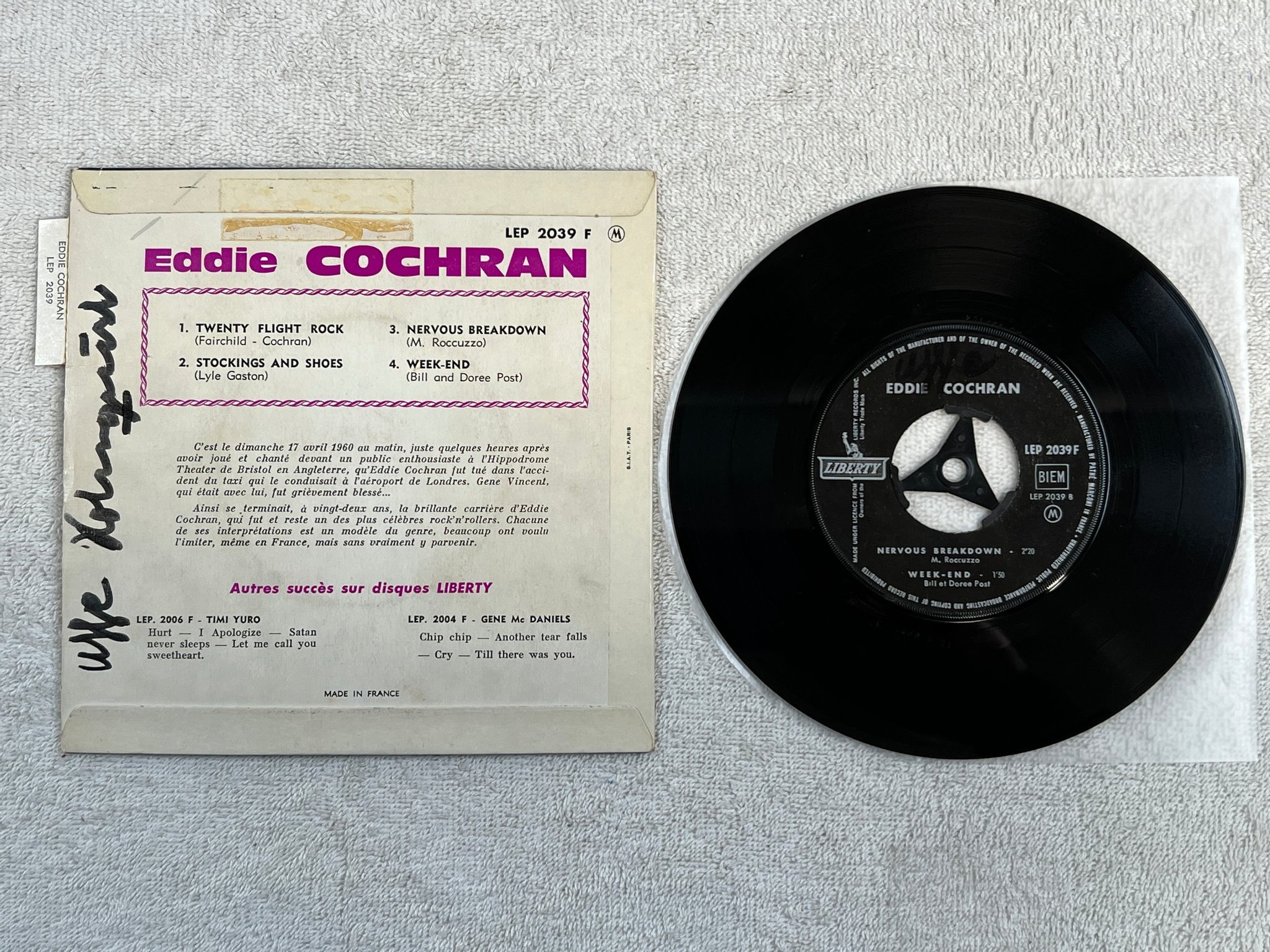 Omslagsbild för skivan EDDIE COCHRAN twenty flight rock 7"ep -62 Fra LIBERTY LEP 2039 F