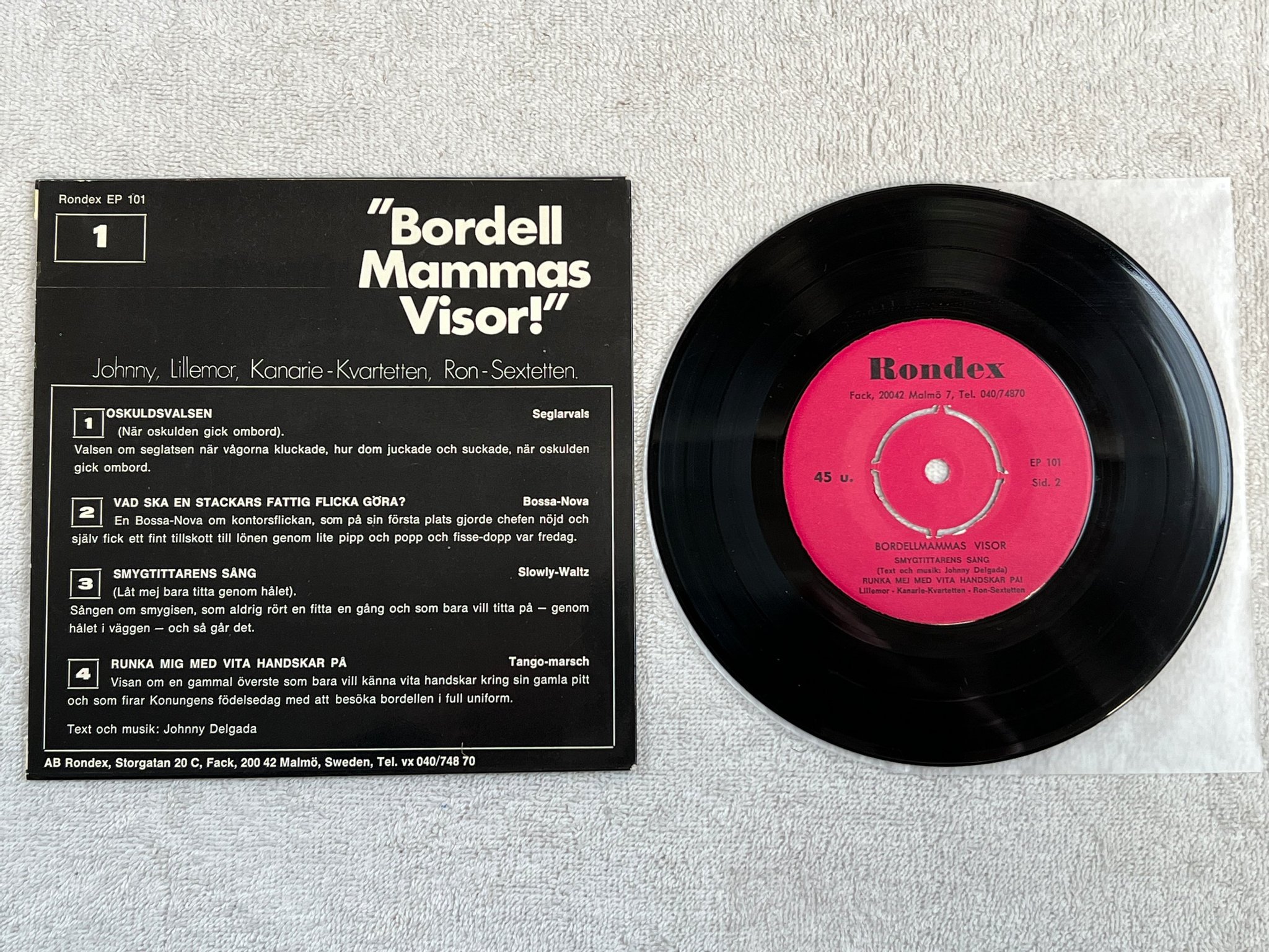 Omslagsbild för skivan BORDELLMAMMAS VISOR oskulds-valsen 7"ep Swe Rondex EP 101