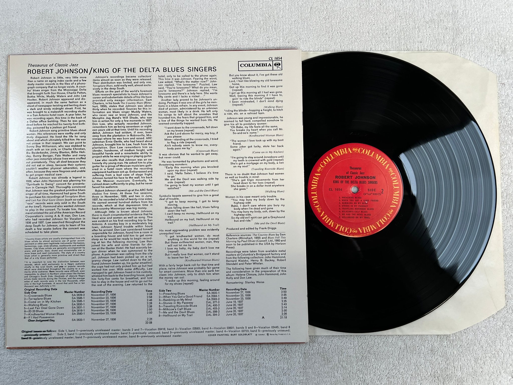 Omslagsbild för skivan ROBERT JOHNSON king of the delta blues singers LP re COLUMBIA CL 1654