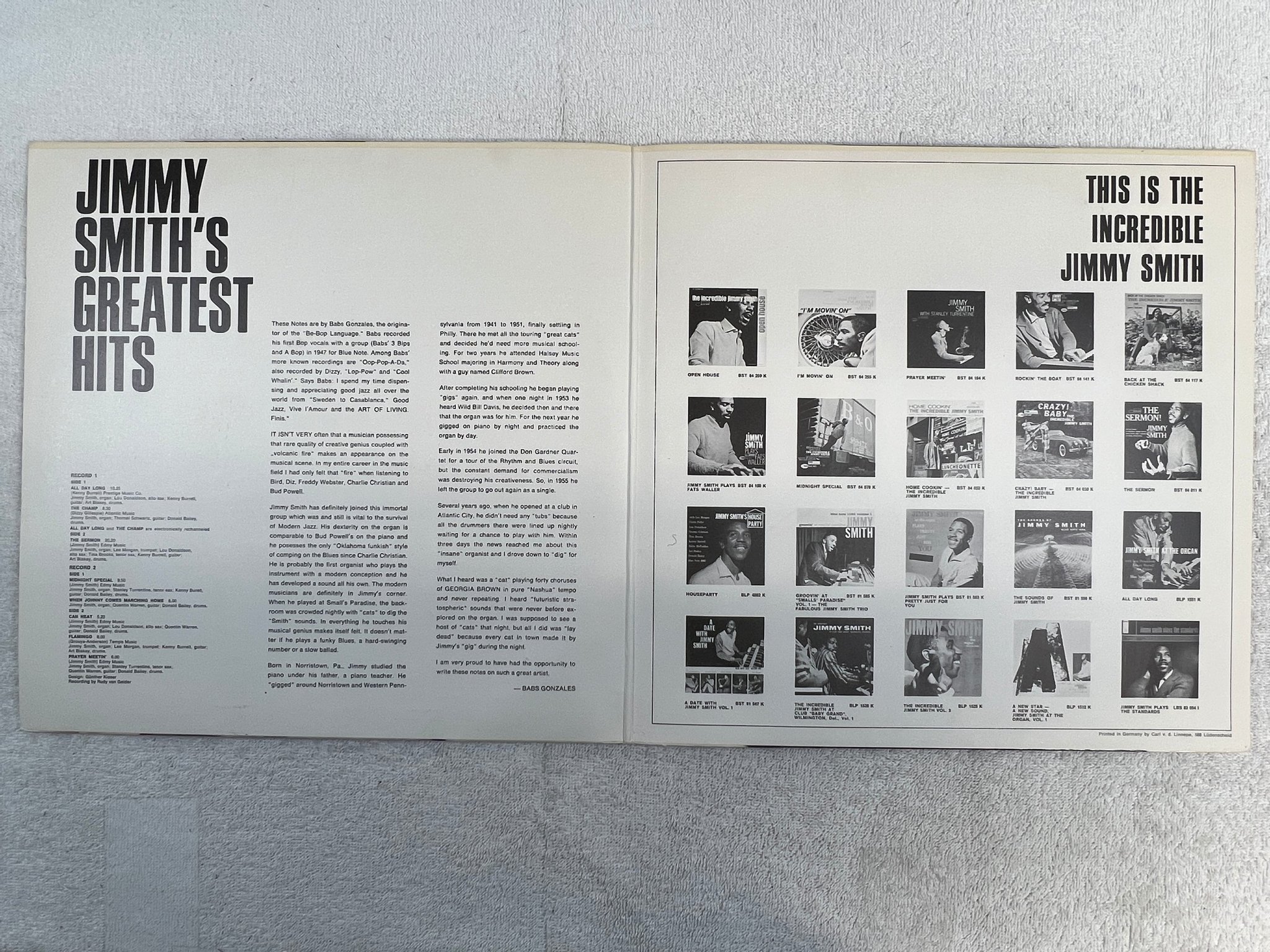 Omslagsbild för skivan JIMMY SMITH greatest hits 2xLP Ger BLUE NOTE BST 83 135 X