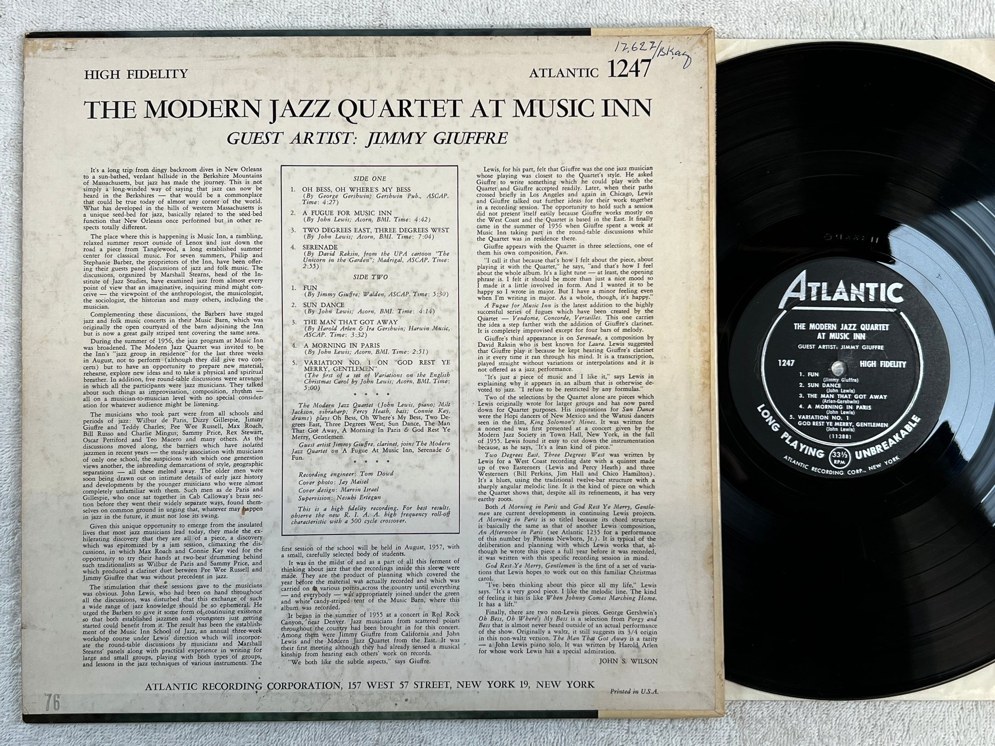 Omslagsbild för skivan THE MODERN JAZZ QUARTET at Music Inn LP US ATLANTIC 1247