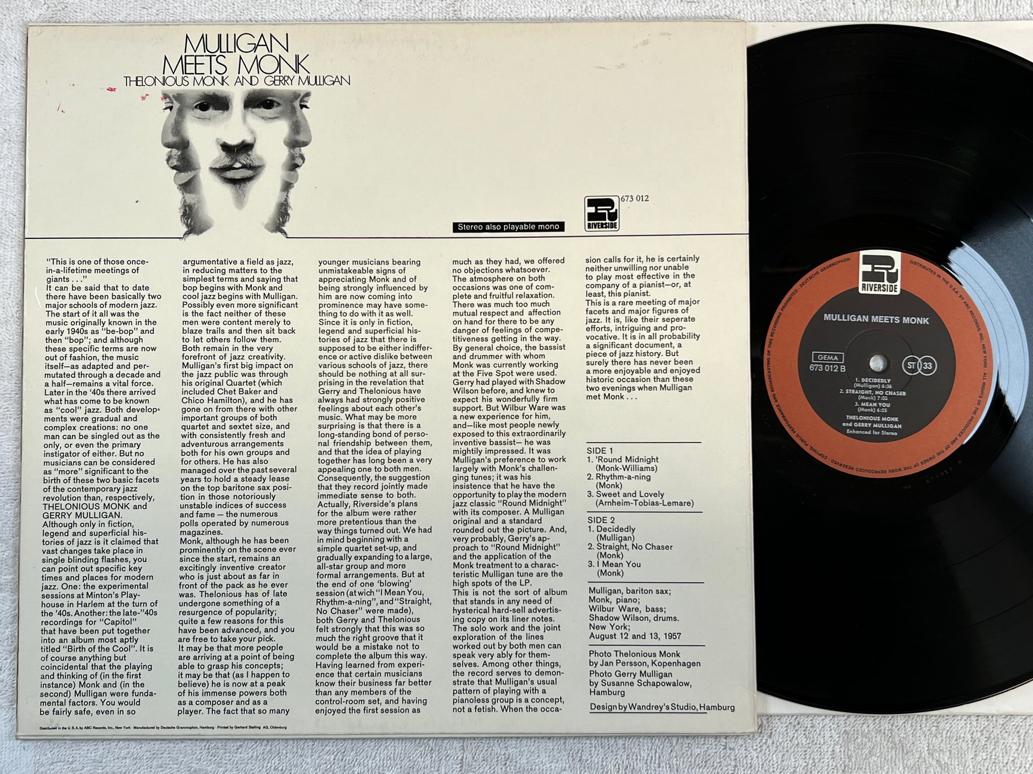 Omslagsbild för skivan MULLIGAN meets MONK LP Ger RIVERSIDE 673 012