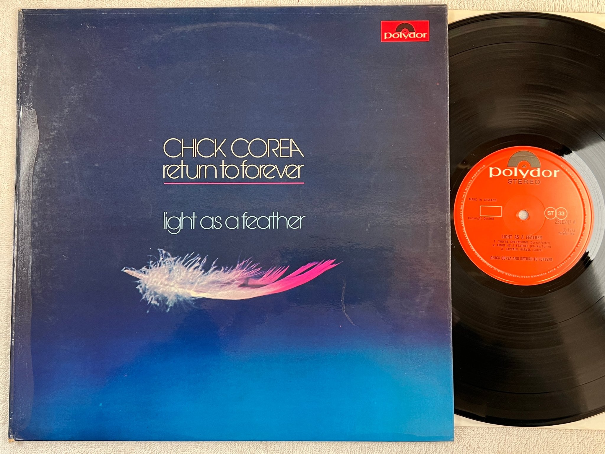 Omslagsbild för skivan CHICK COREA & RETURN TO FOREVER light as a feather LP -73 UK POLYDOR 2310247