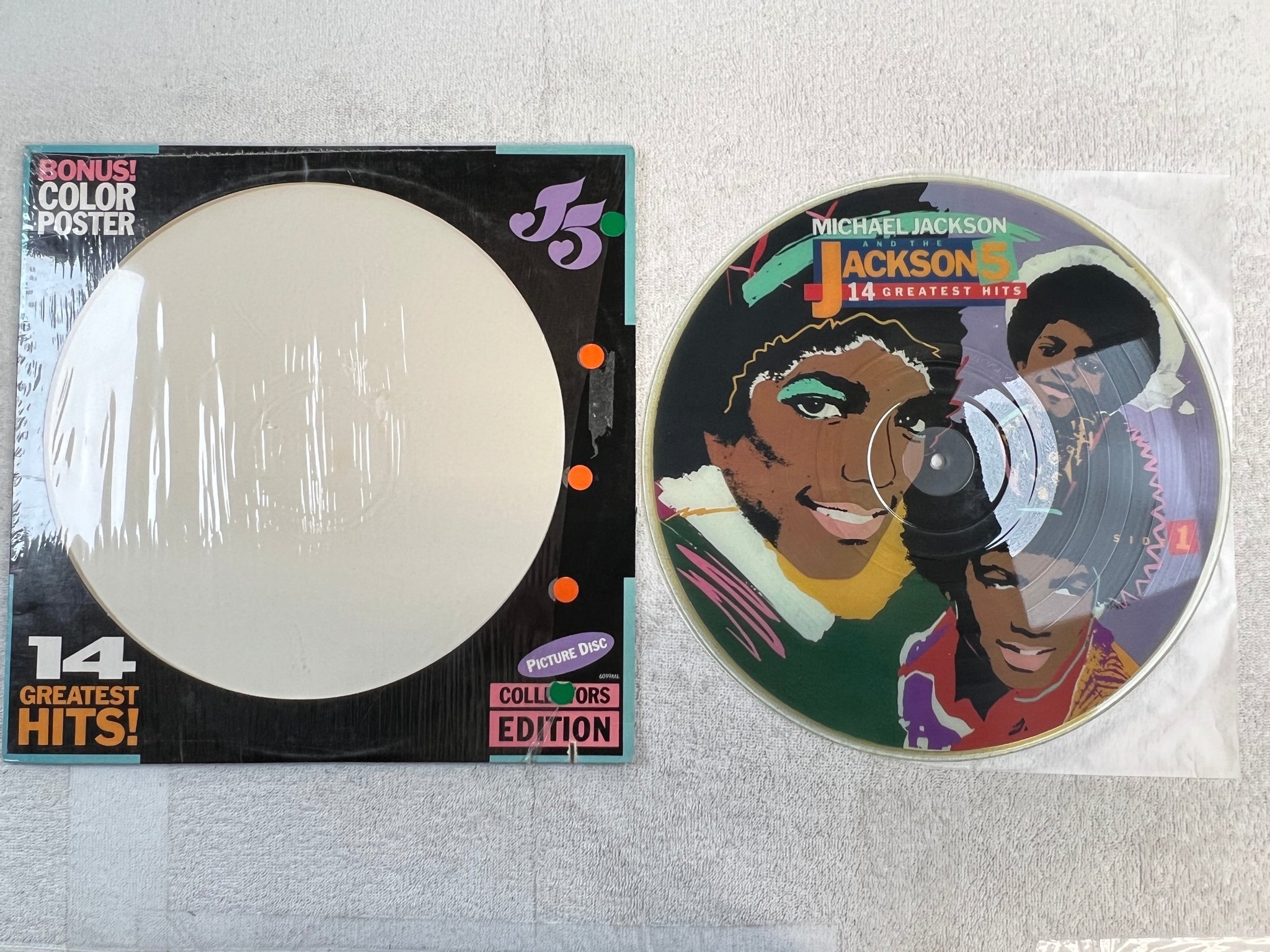 Omslagsbild för skivan JACKSON 5 14 Greatest Hits LP -84 US MOTOWN 6099ML picture disc