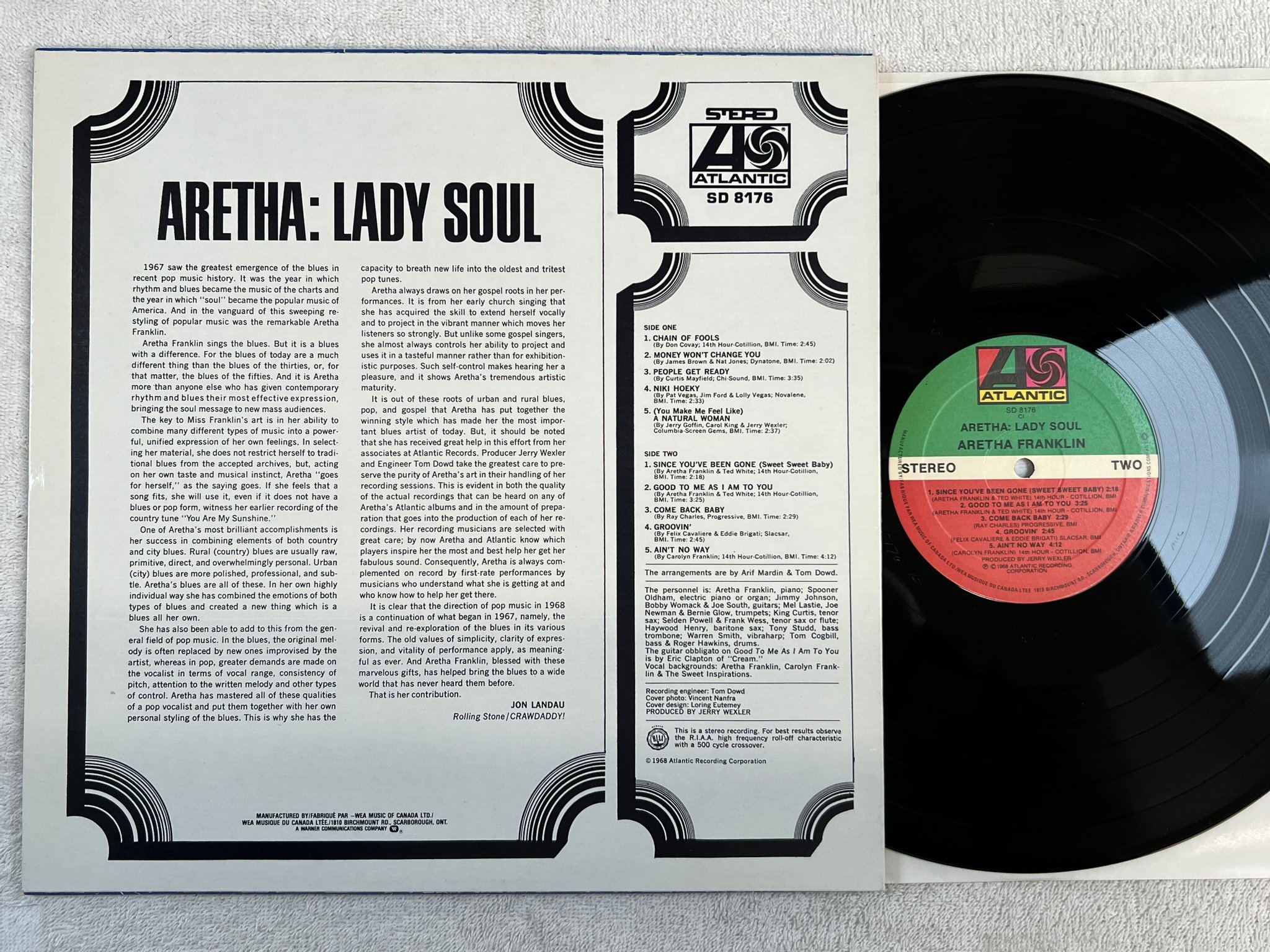 Omslagsbild för skivan ARETHA FRANKLIN lady soul LP re Can ATLANTIC SD 8176