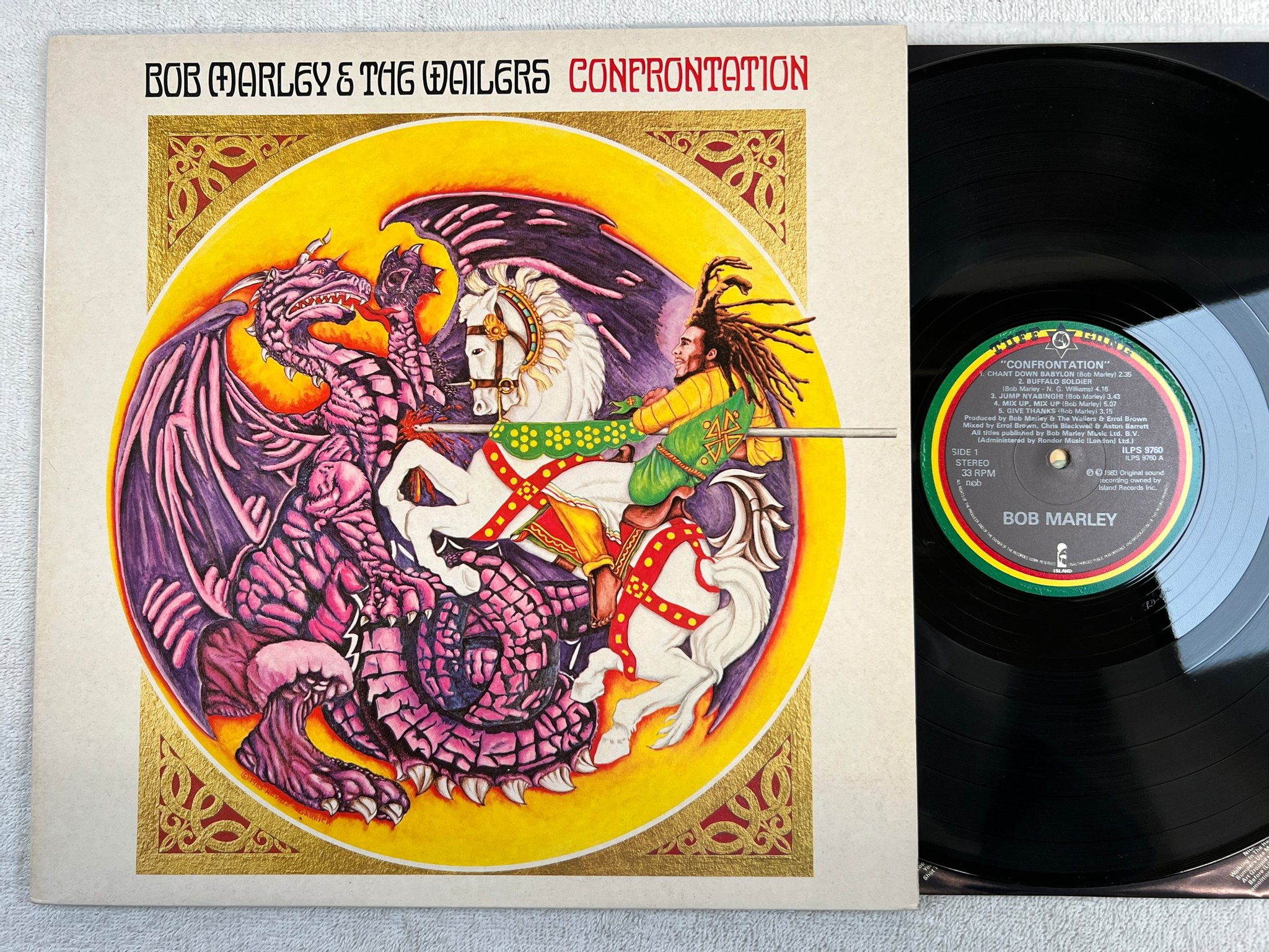 Omslagsbild för skivan BOB MARLEY & THE WAILERS confrontation LP ncb TUFF GONG ILPS 9760