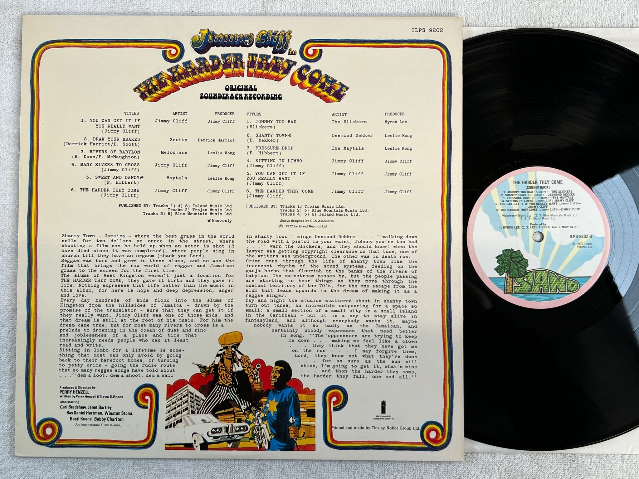 Omslagsbild för skivan JIMMY CLIFF the harder they come LP -72 UK ISLAND ILPS 9202 "shanty town"