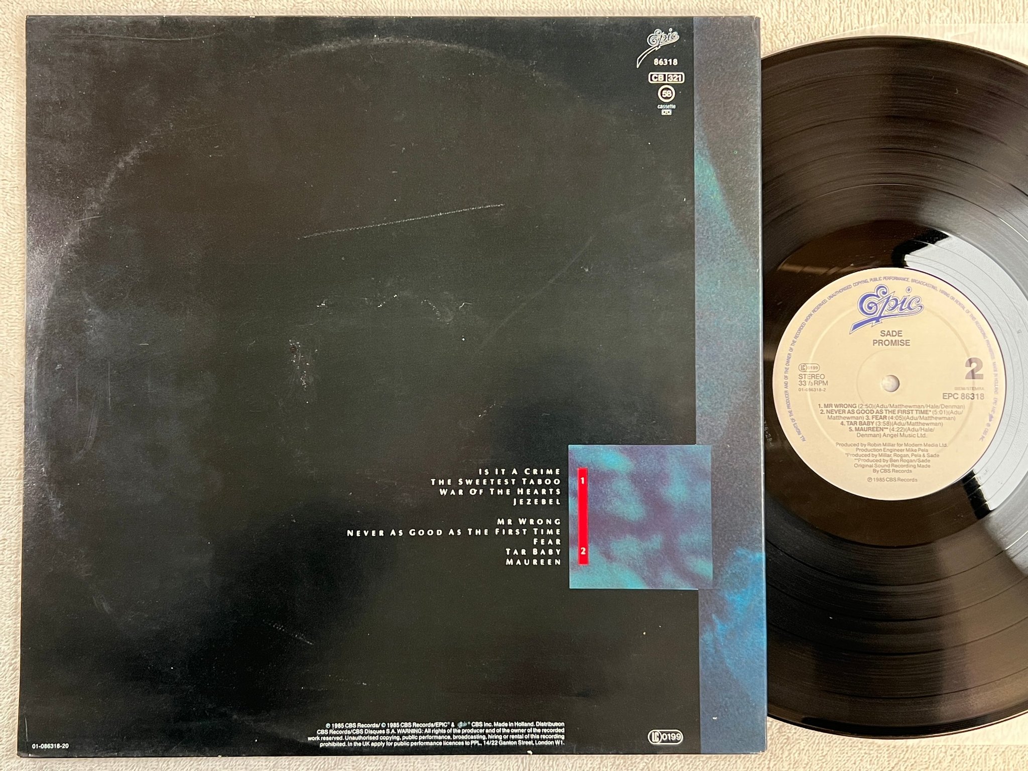 Omslagsbild för skivan SADE promise LP -85 Hol EPIC EPC 86318