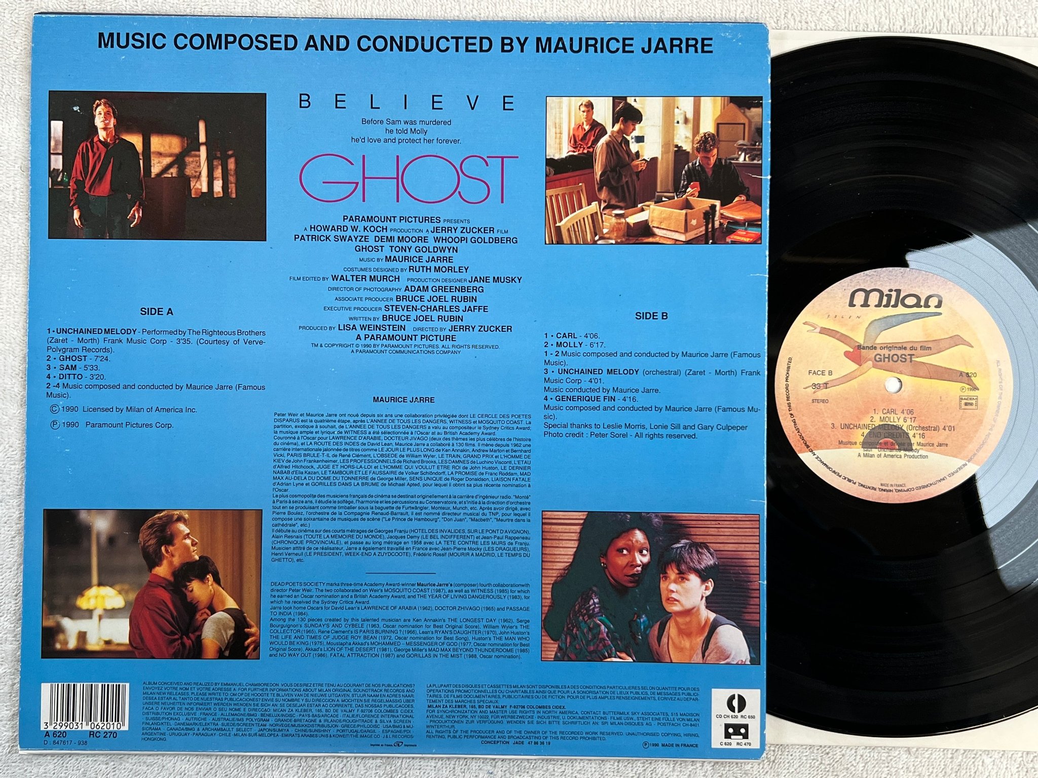 Omslagsbild för skivan MAURICE JARRE ghost LP -90 Fra MILAN 620