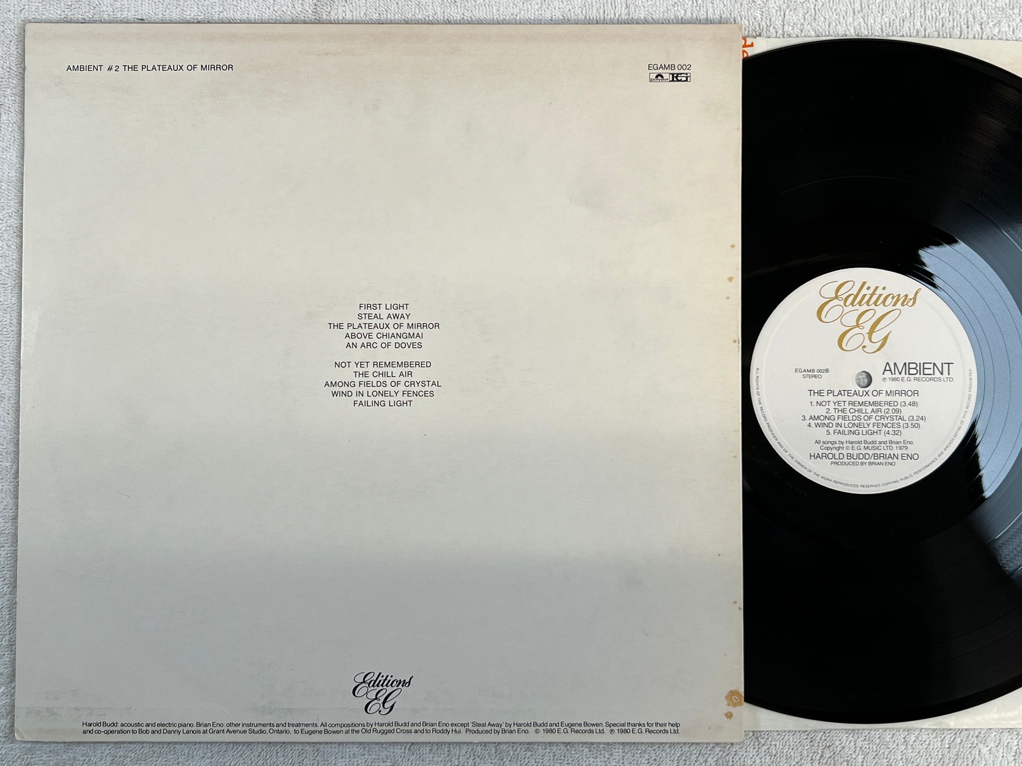 Omslagsbild för skivan BRIAN ENO the plateaux of mirror LP -80 UK EDITIONS EG EGAMB 002 * rare *