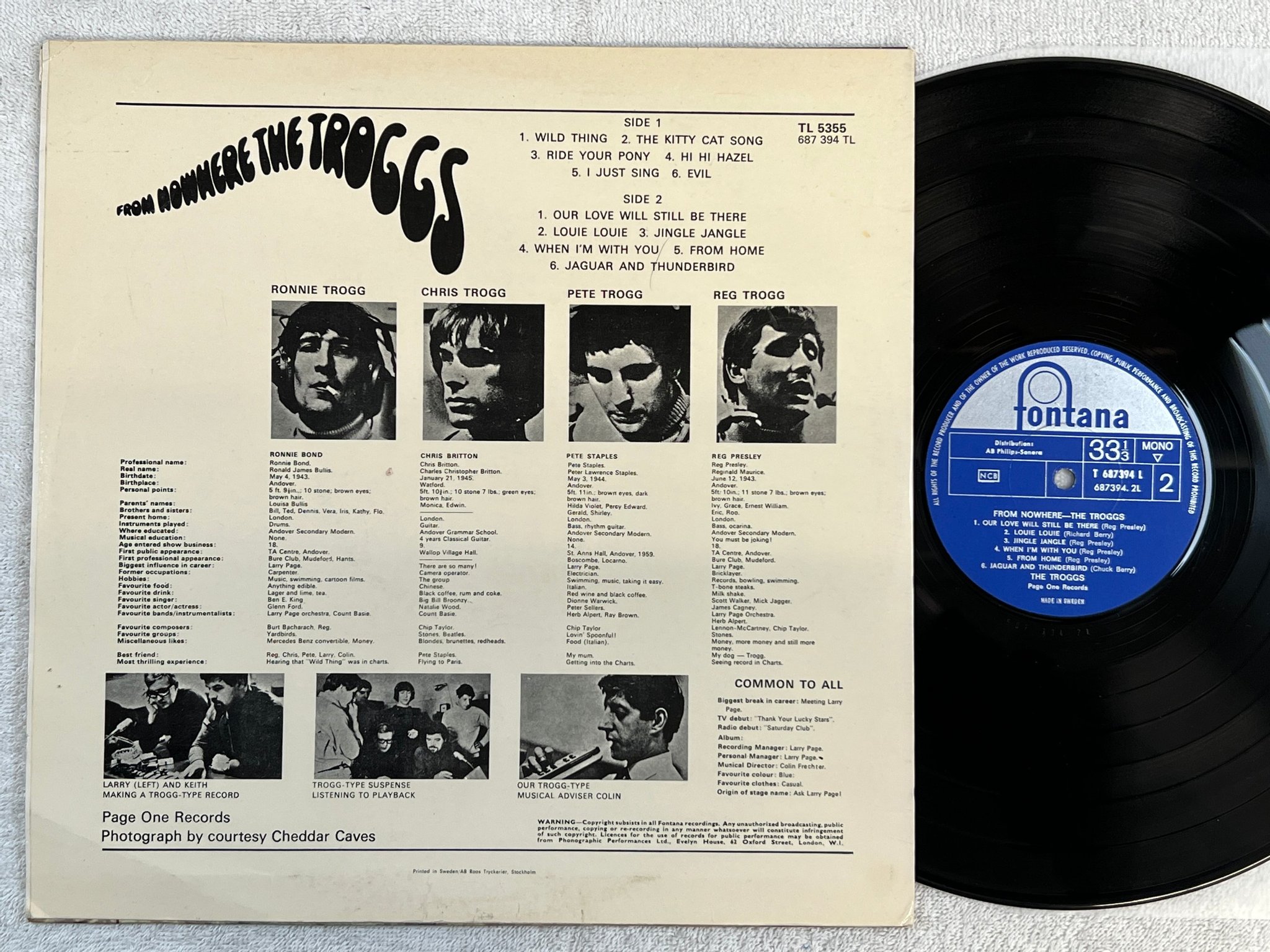 Omslagsbild för skivan THE TROGGS from nowhere LP ncb She FONTANA T 687394 L
