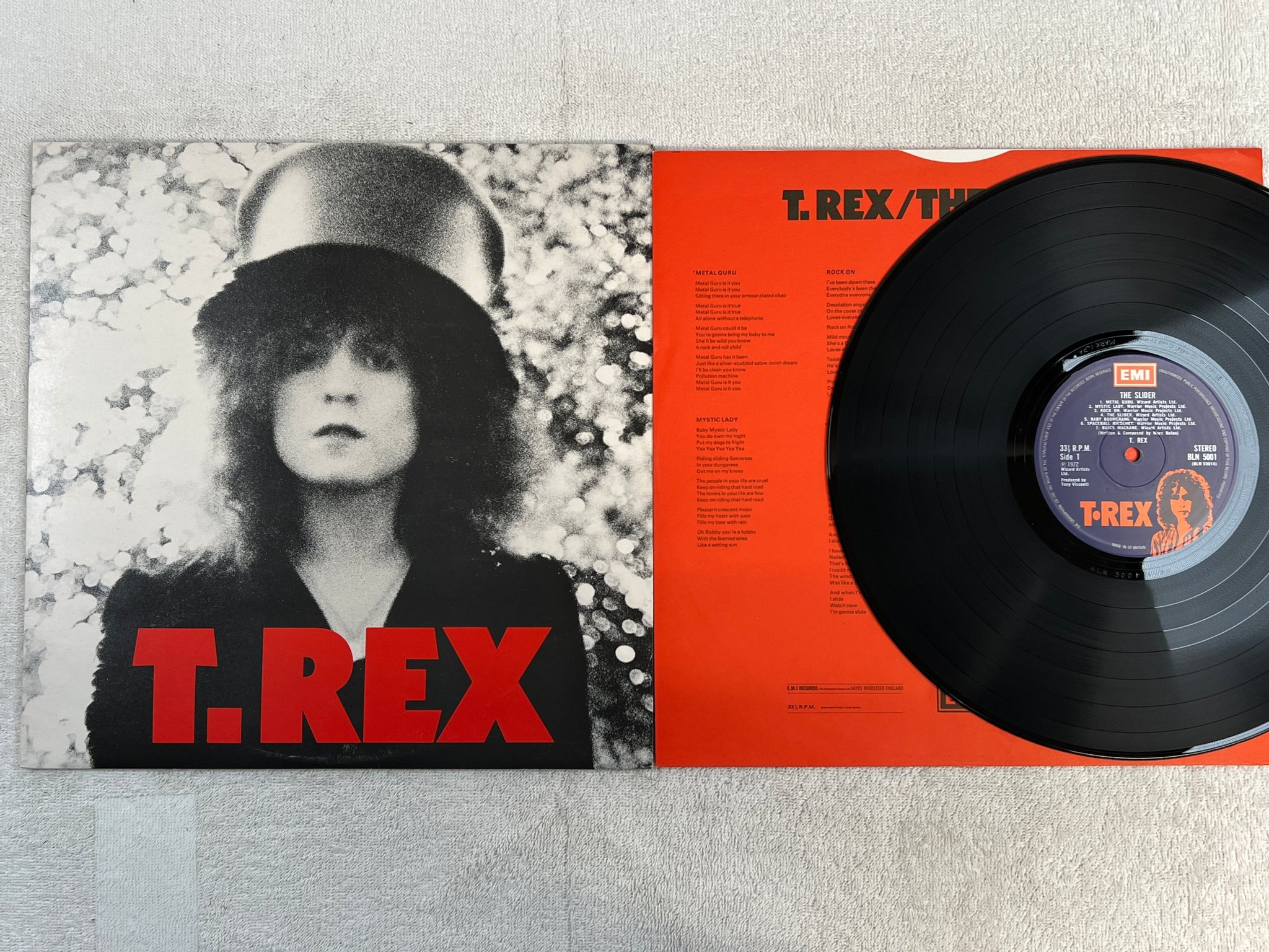 Omslagsbild för skivan T REX the slider LP -72 UK EMI BLN 5001