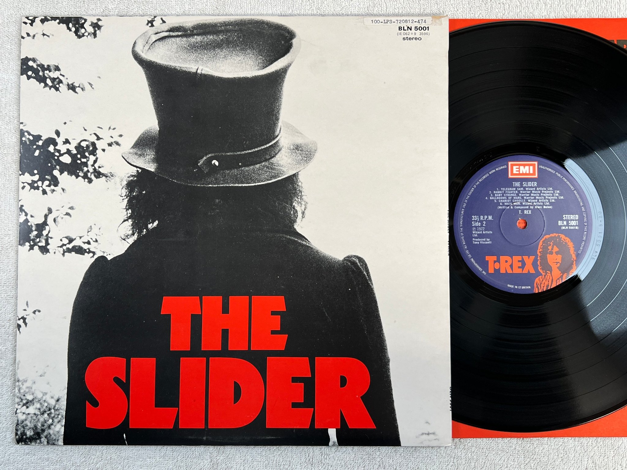 Omslagsbild för skivan T REX the slider LP -72 UK EMI BLN 5001