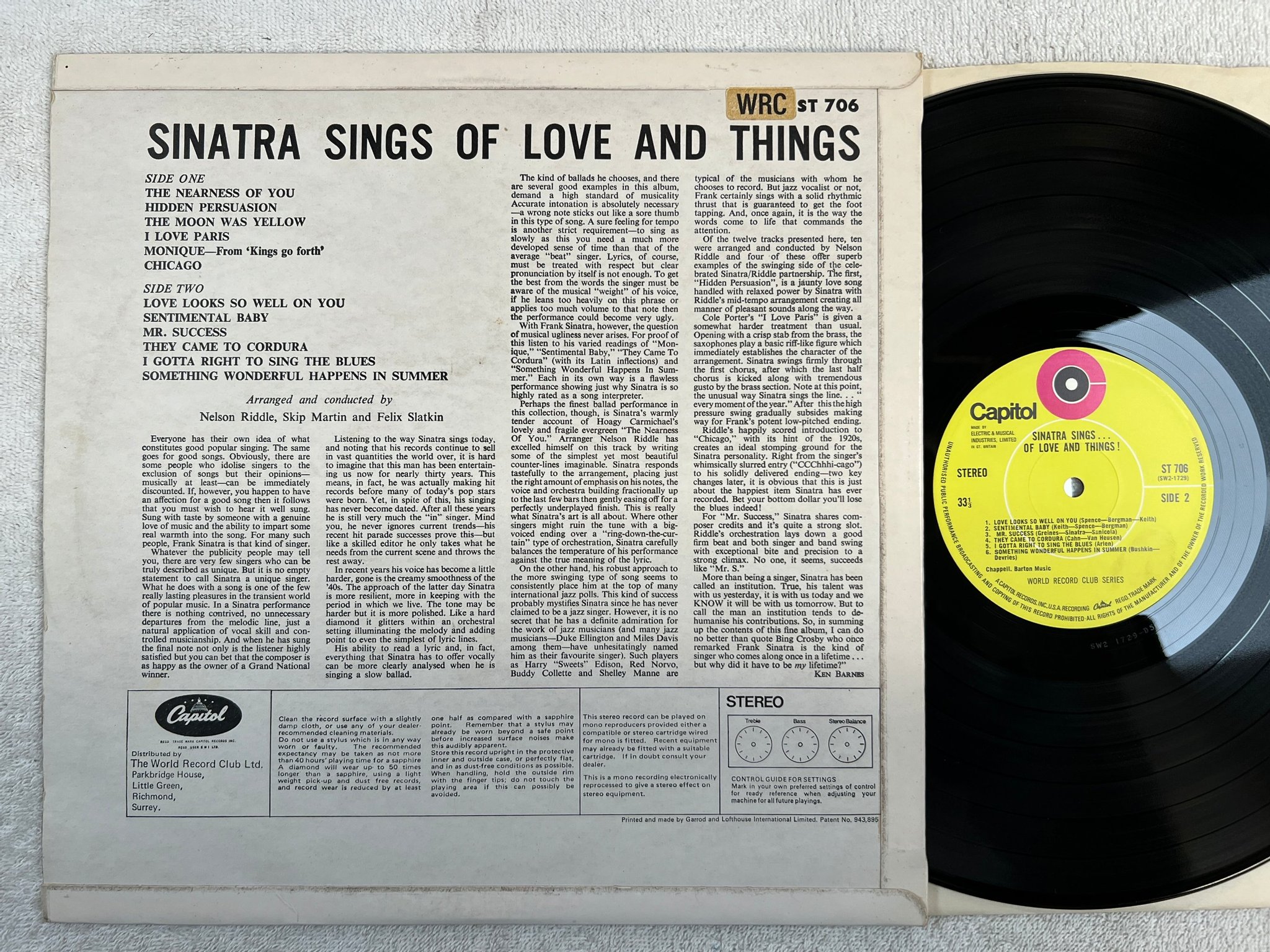 Omslagsbild för skivan FRANK SINATRA sings… of love and things ! LP UK CAPITOL SR 706